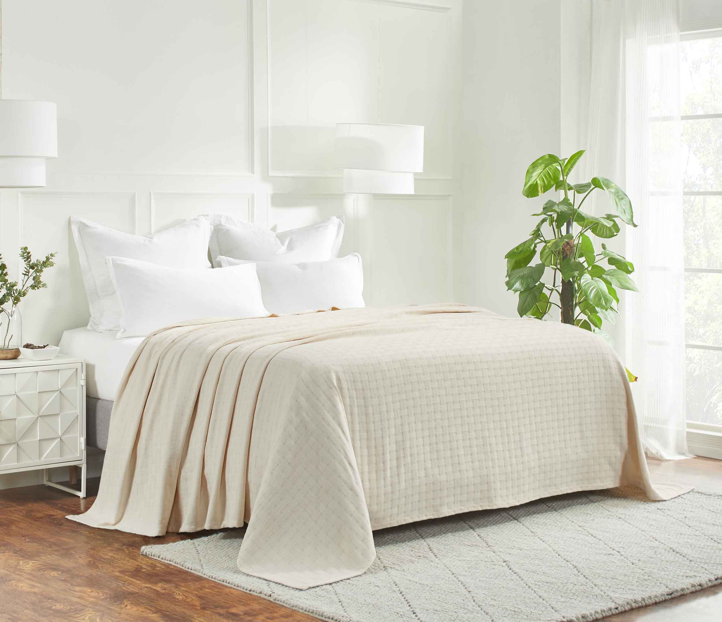 Basketweave All Season Cotton Bed Blanket & Sofa Throw - Omnigoodsstore