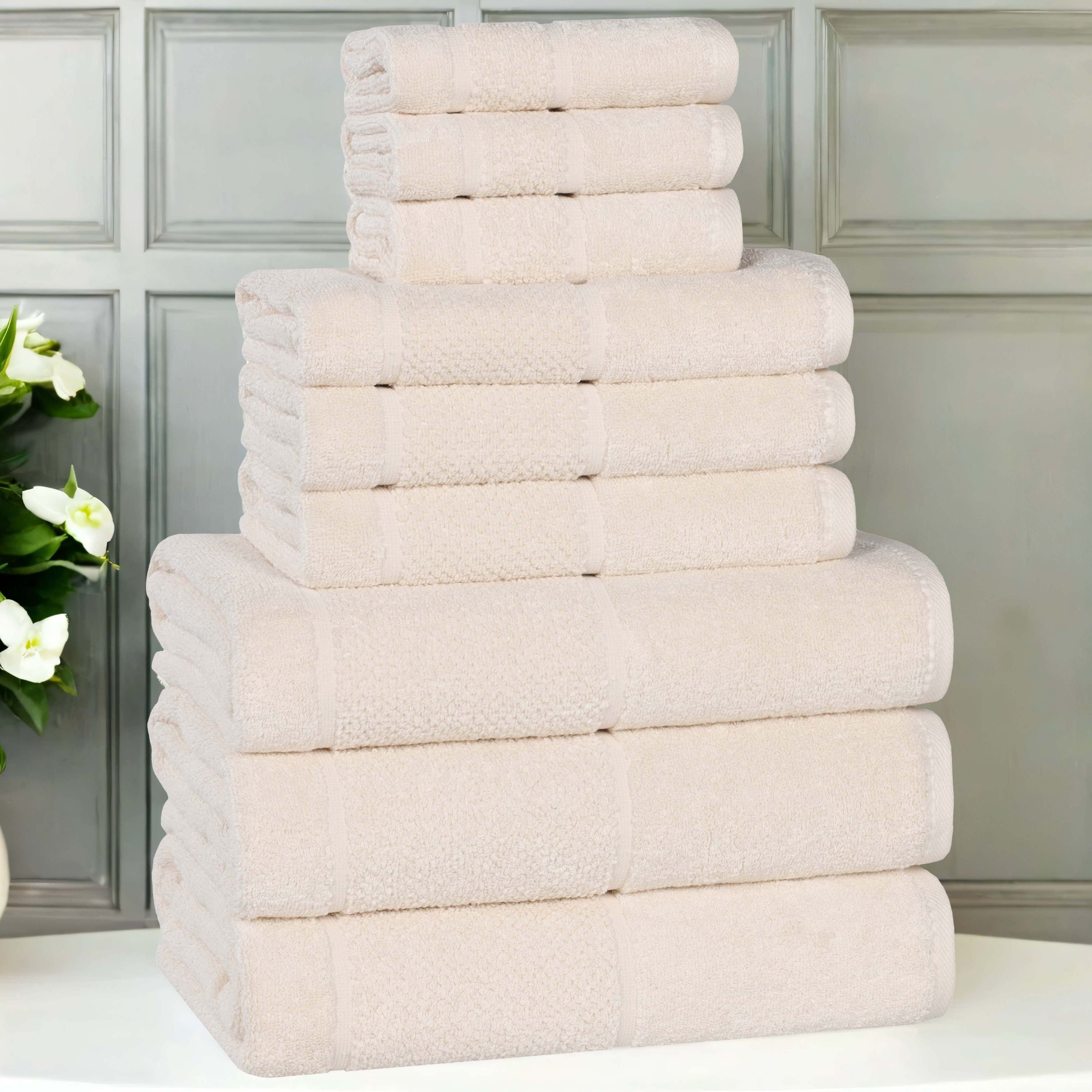 Mile Smart Twist Cotton Solid Broad Border 9 Piece Towel Set - Omnigoodsstore