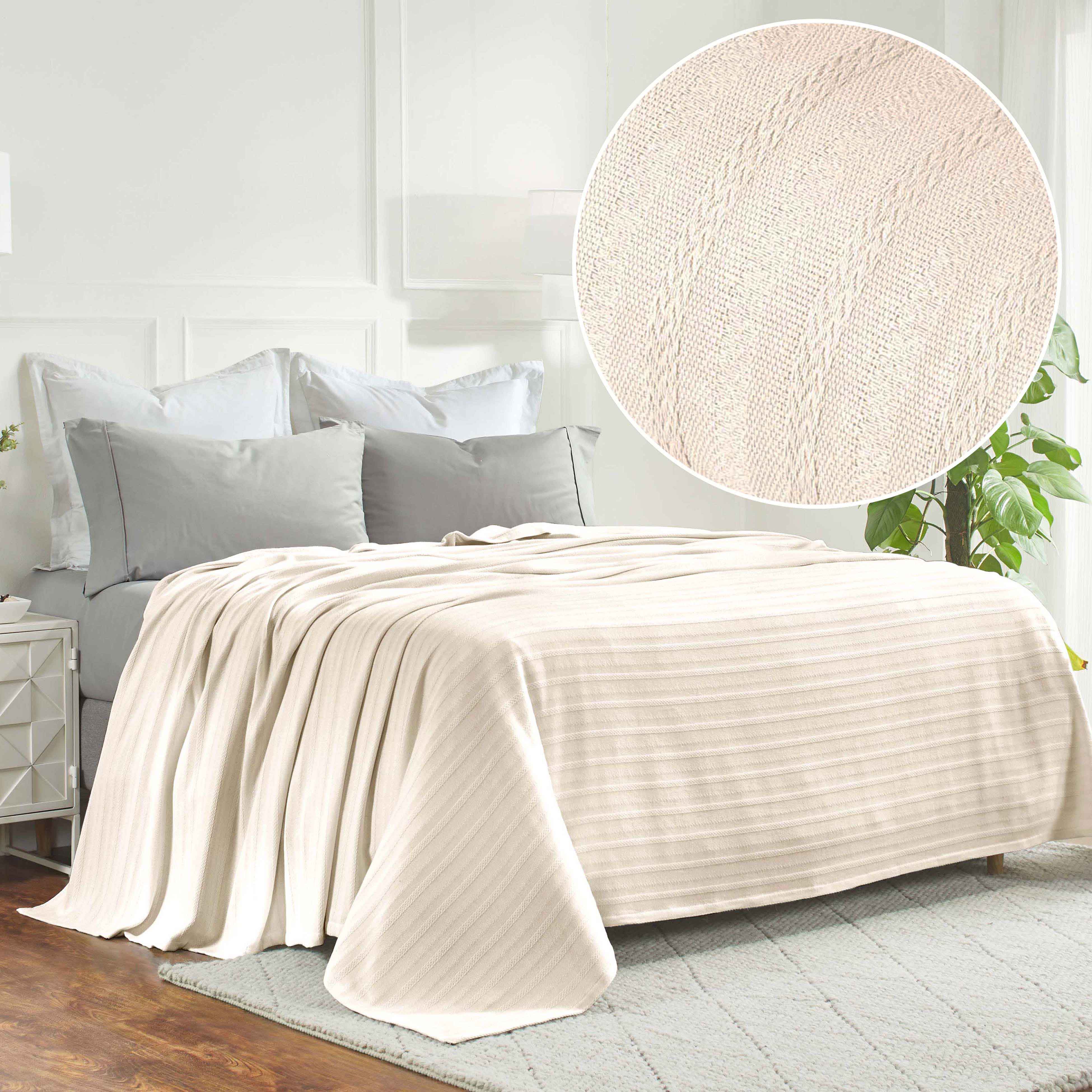 Clara Cotton Textured Striped Lightweight Woven Blanket - Omnigoodsstore