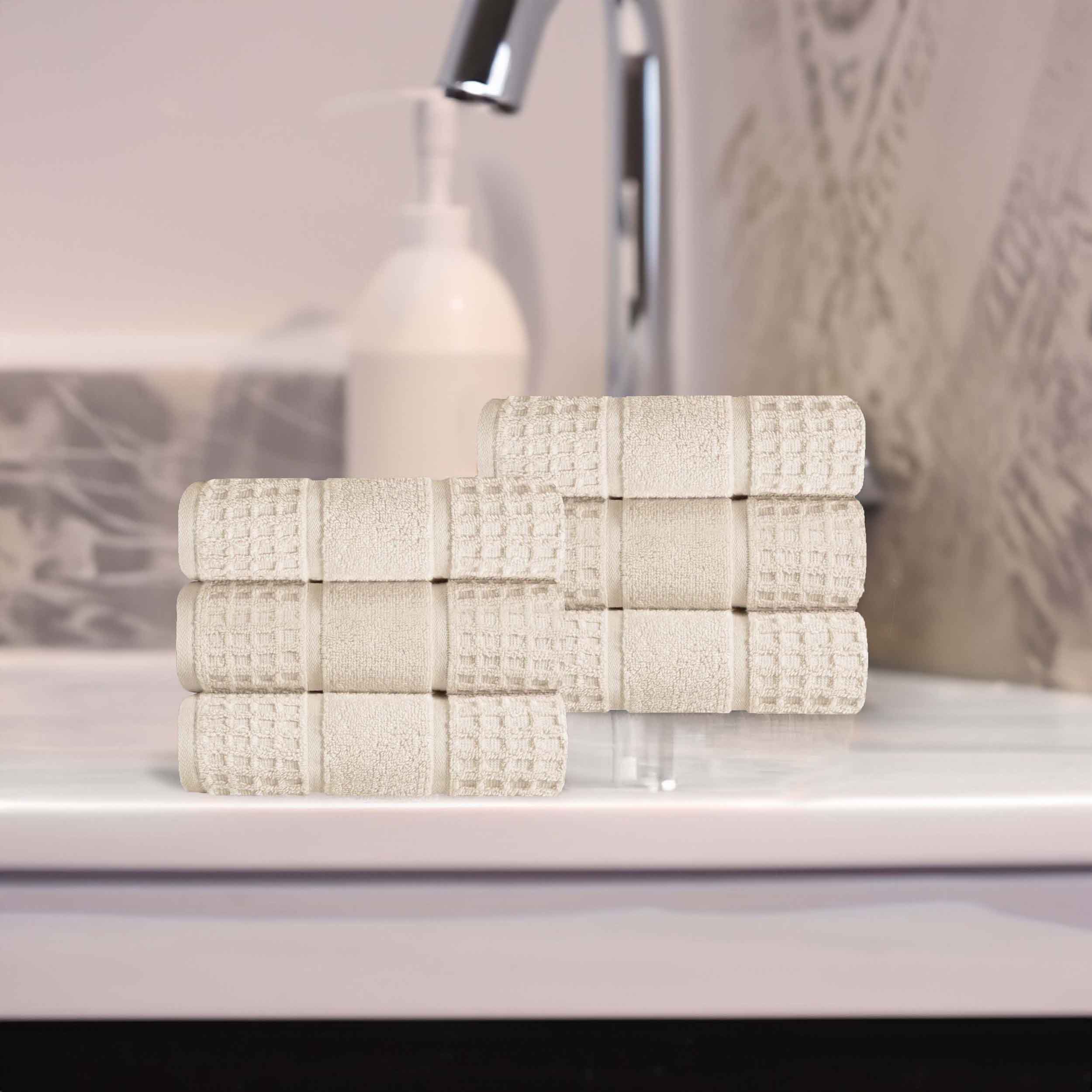 Zero Twist Cotton Waffle Honeycomb Soft Absorbent Hand Towel Set of 6 - Omnigoodsstore