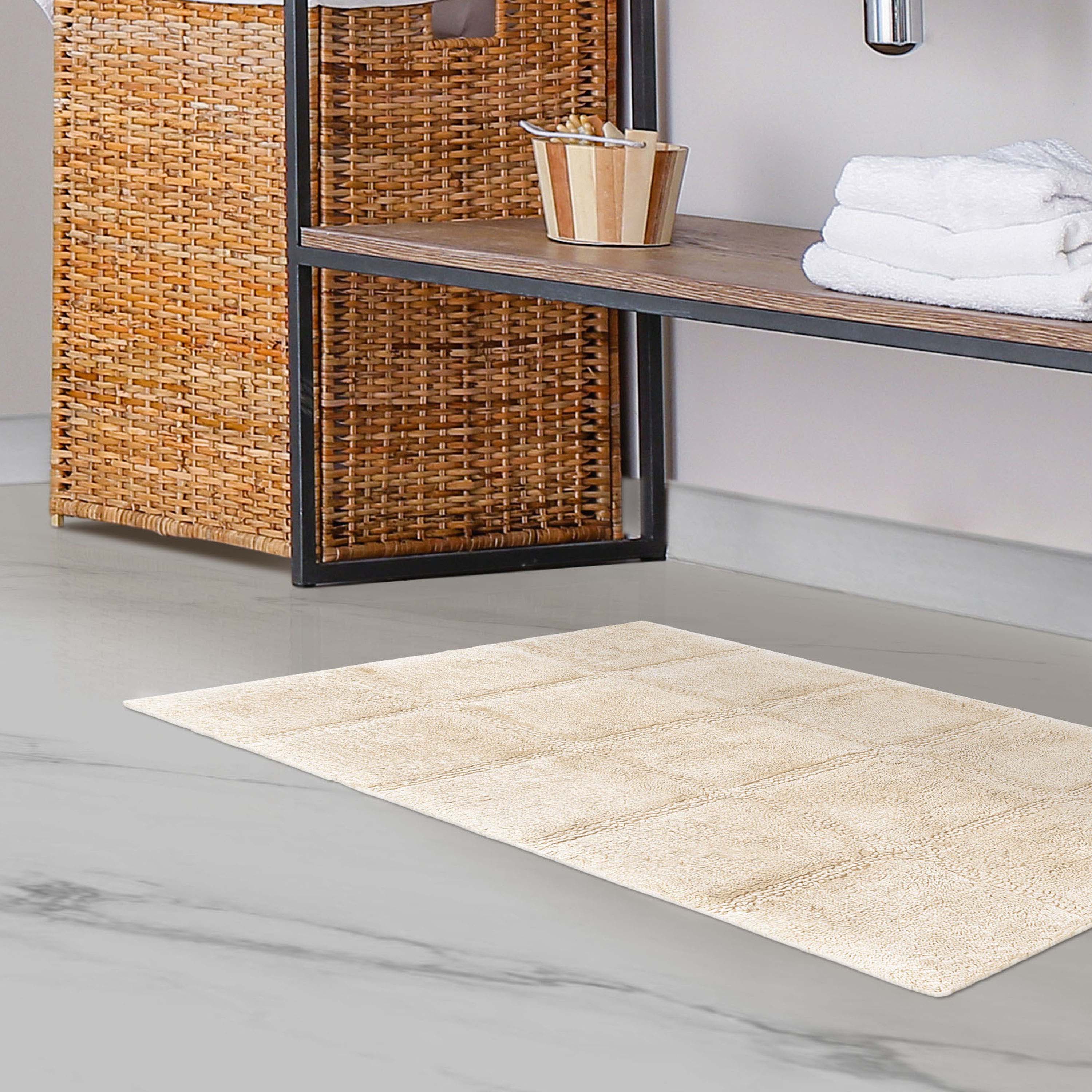 Solid Cotton 2 Piece Checkered Non Slip Bath Rug Set - Omnigoodsstore