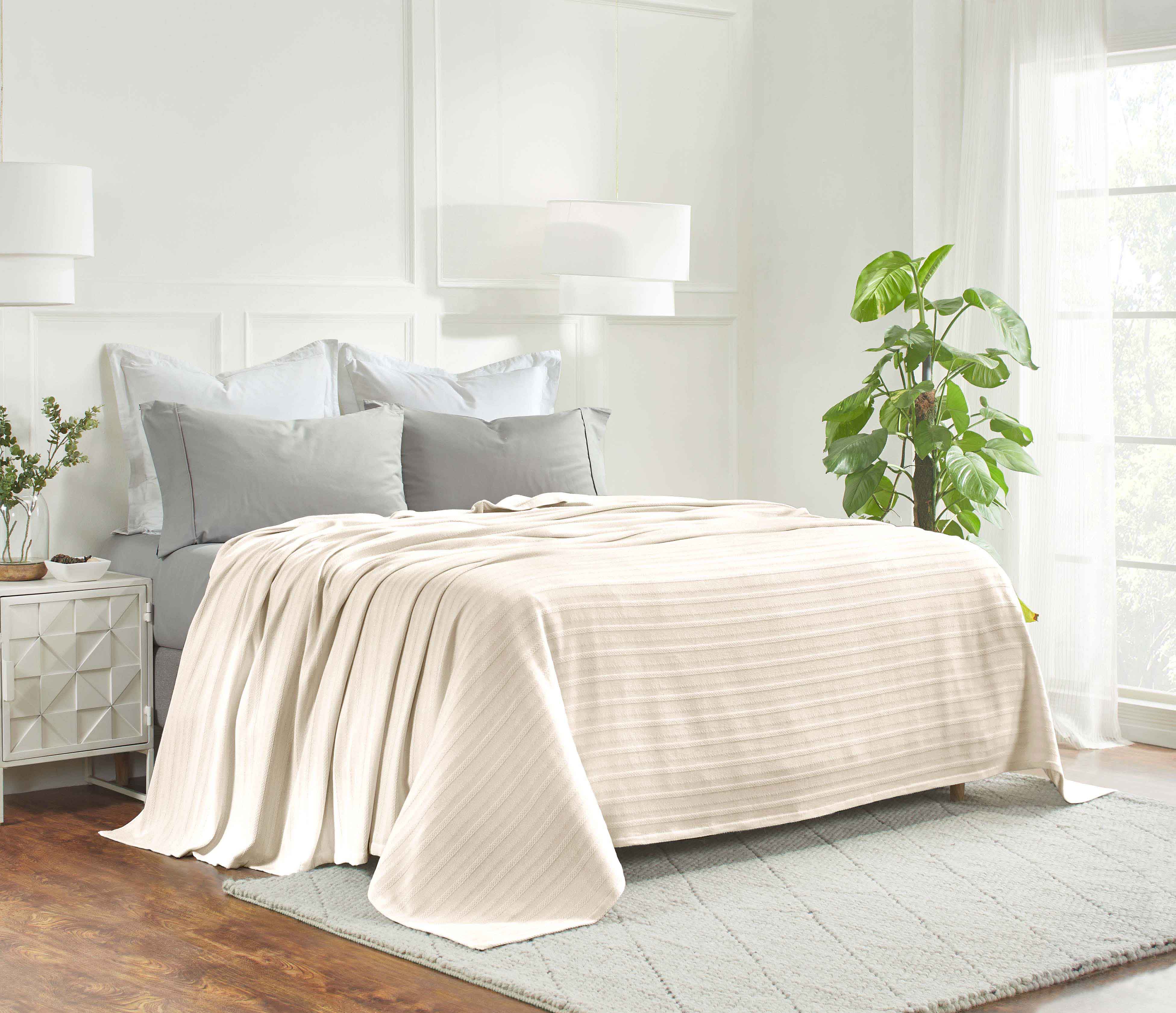 Clara Cotton Textured Striped Lightweight Woven Blanket - Omnigoodsstore