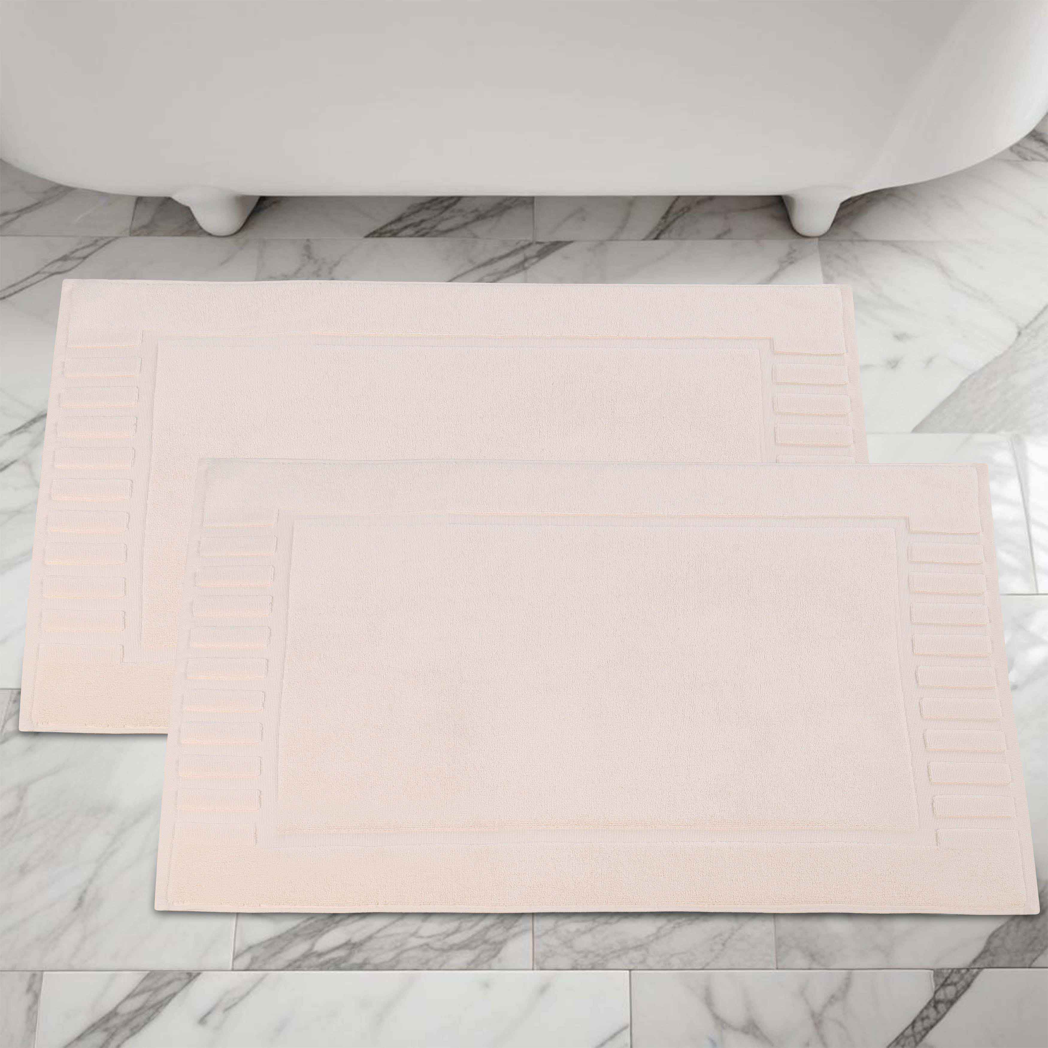 Leo Cotton Solid Modern Geometric Border Absorbent Bath Mat, Set of 2 - Omnigoodsstore