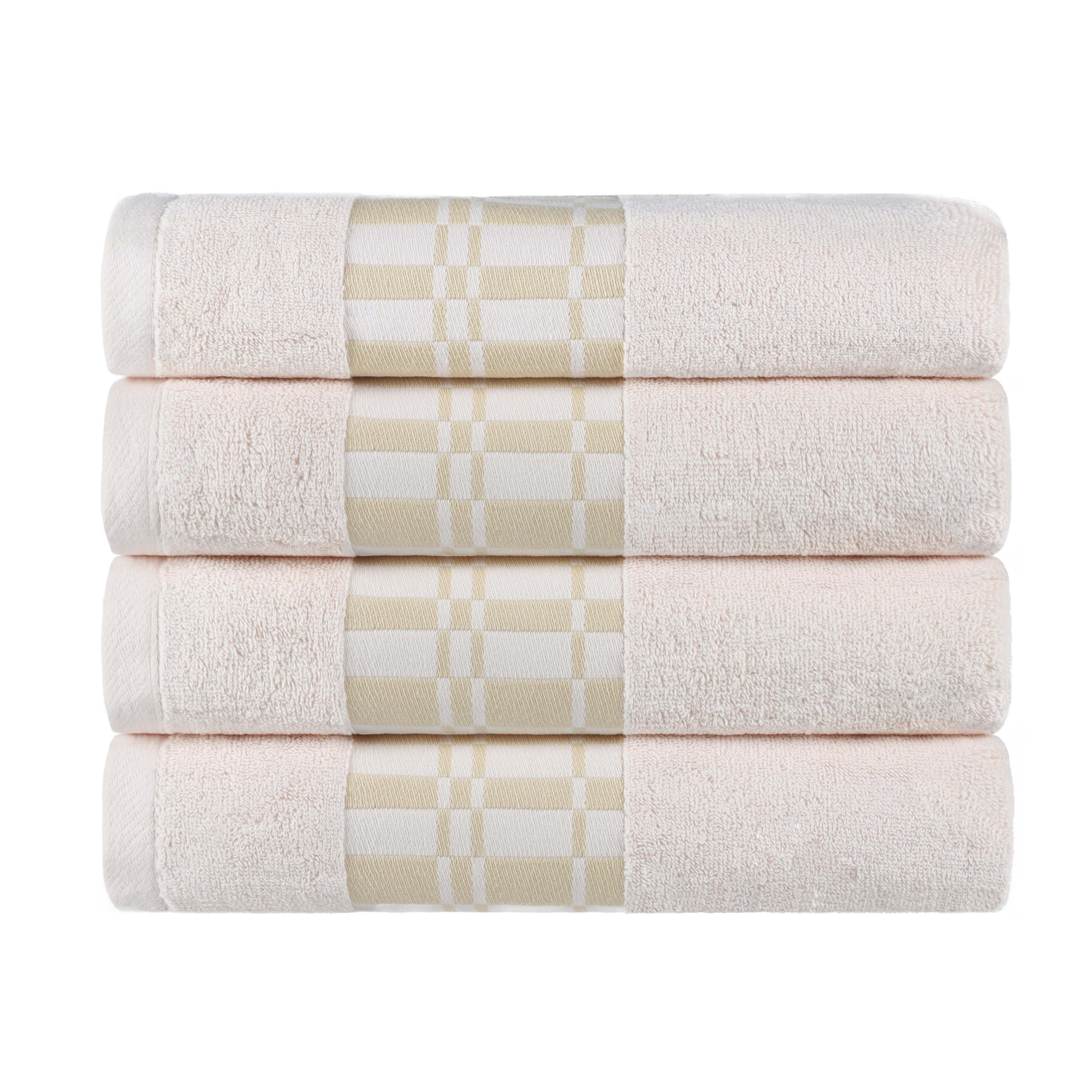 Larissa Cotton Geometric Embroidered Border Bath Towels, Set of 4 - Omnigoodsstore