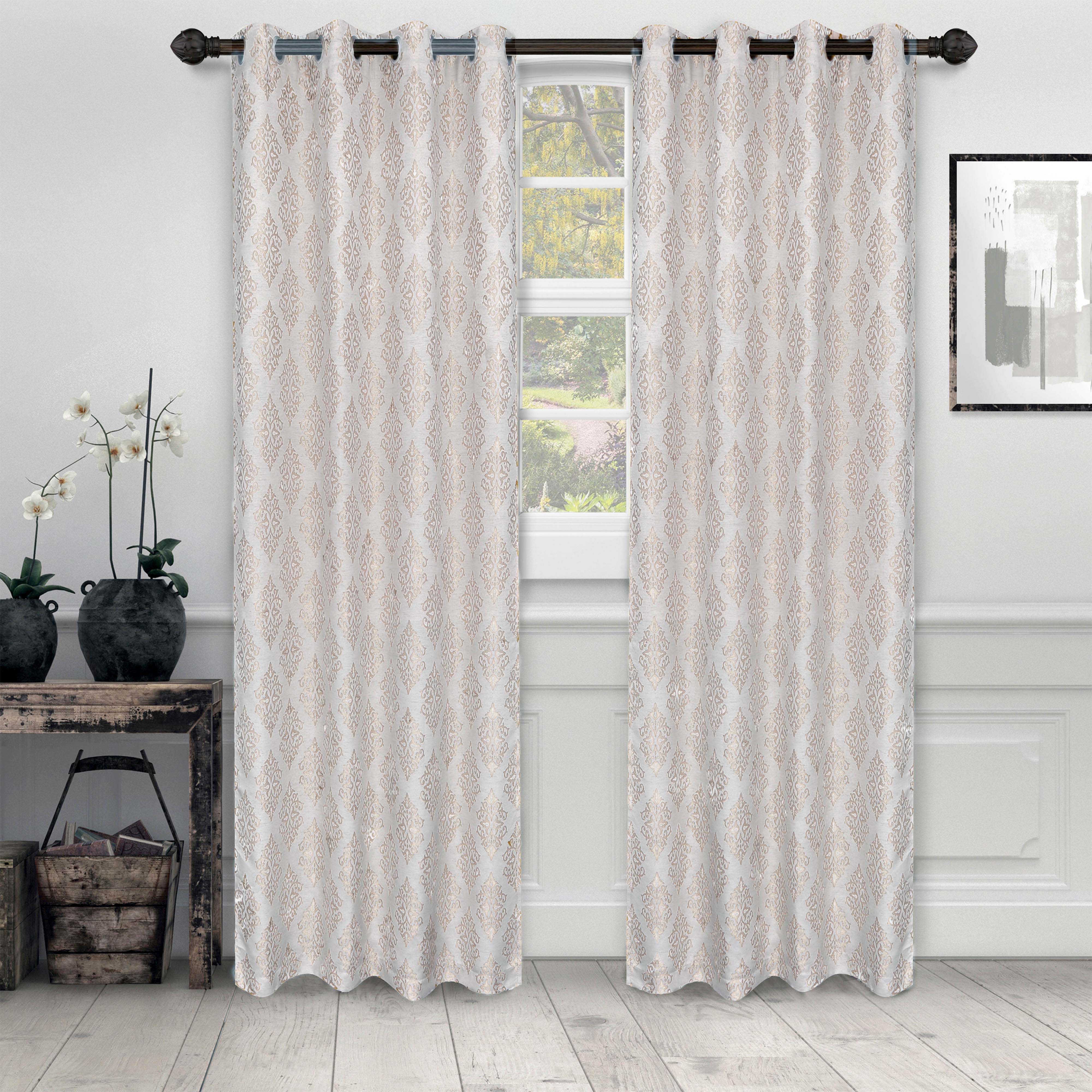 Venetian Damask Jacquard Curtain Panels, Set of 2 - Omnigoodsstore