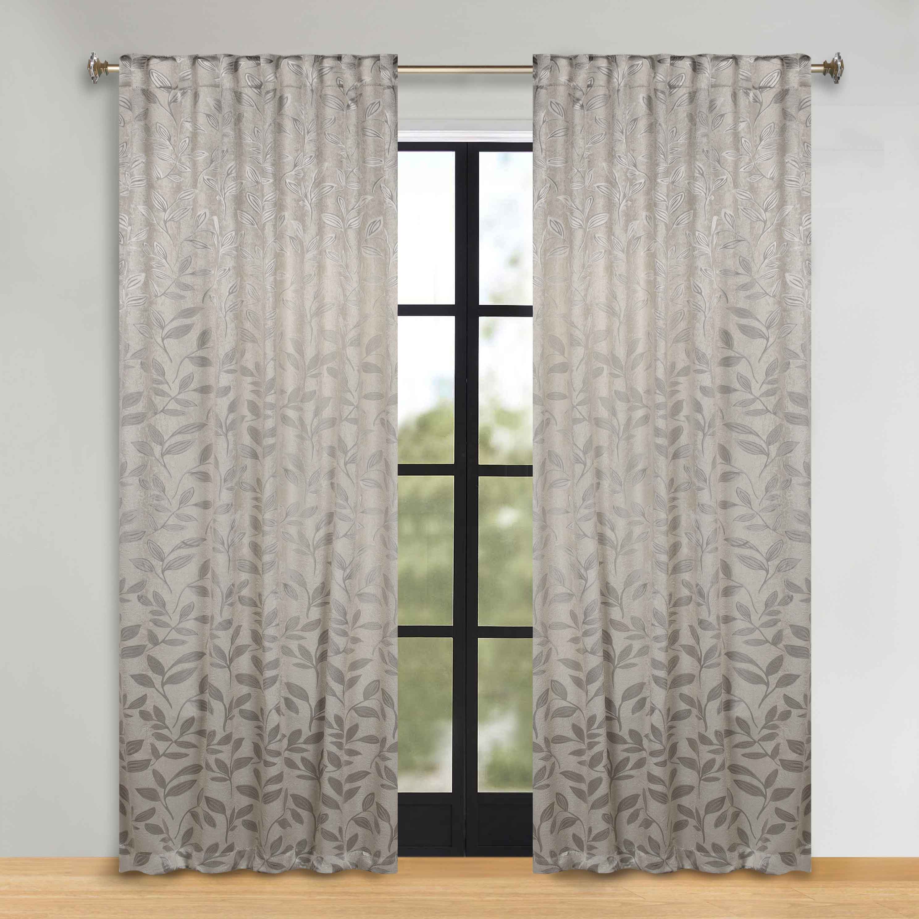 Superior Leaves Room Darkening Back Tab Blackout Curtains Panel Set - Omnigoodsstore