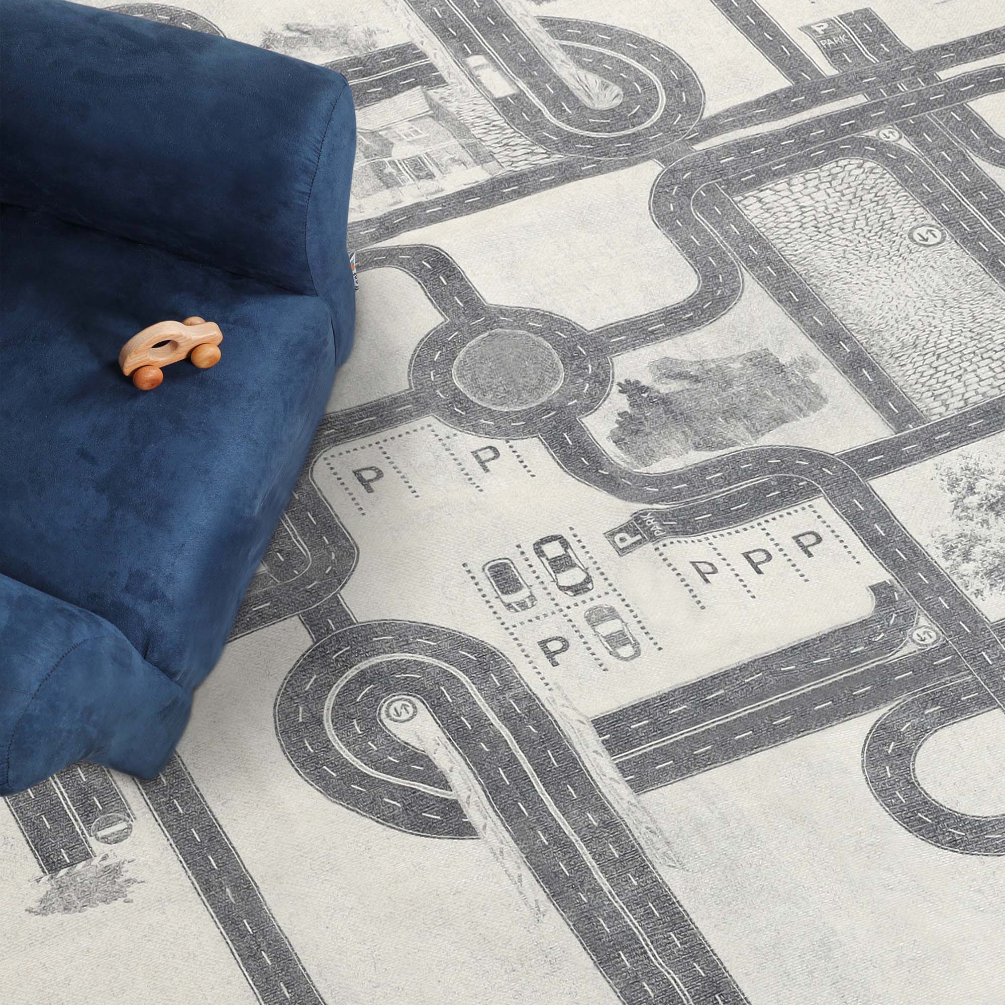 Country Road Non-Slip Kids Playroom Nursery Washable Indoor Area Rug - Omnigoodsstore