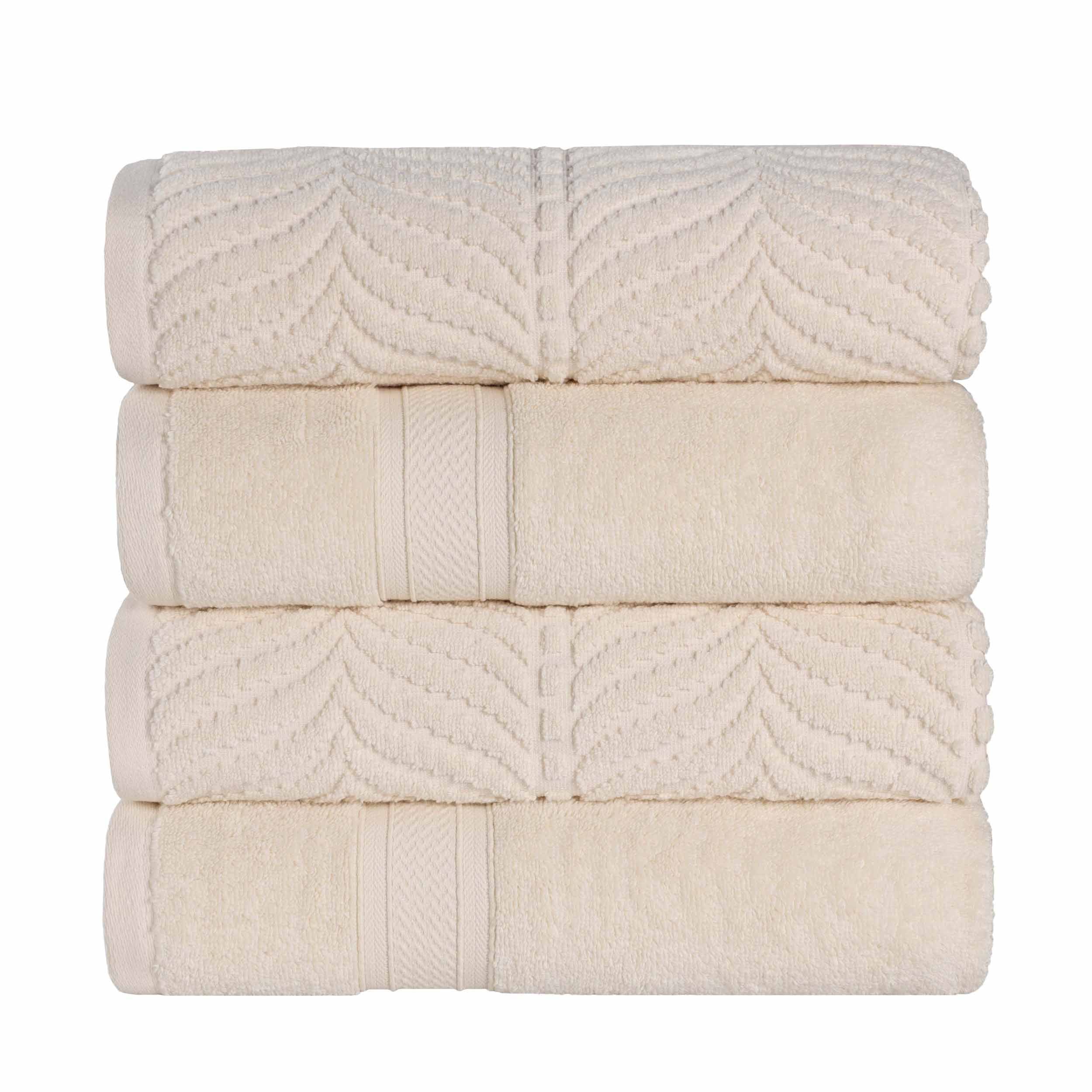 Zero Twist Cotton Solid & Jacquard Elegant Chevron Bath Towel Set of 4 - Omnigoodsstore
