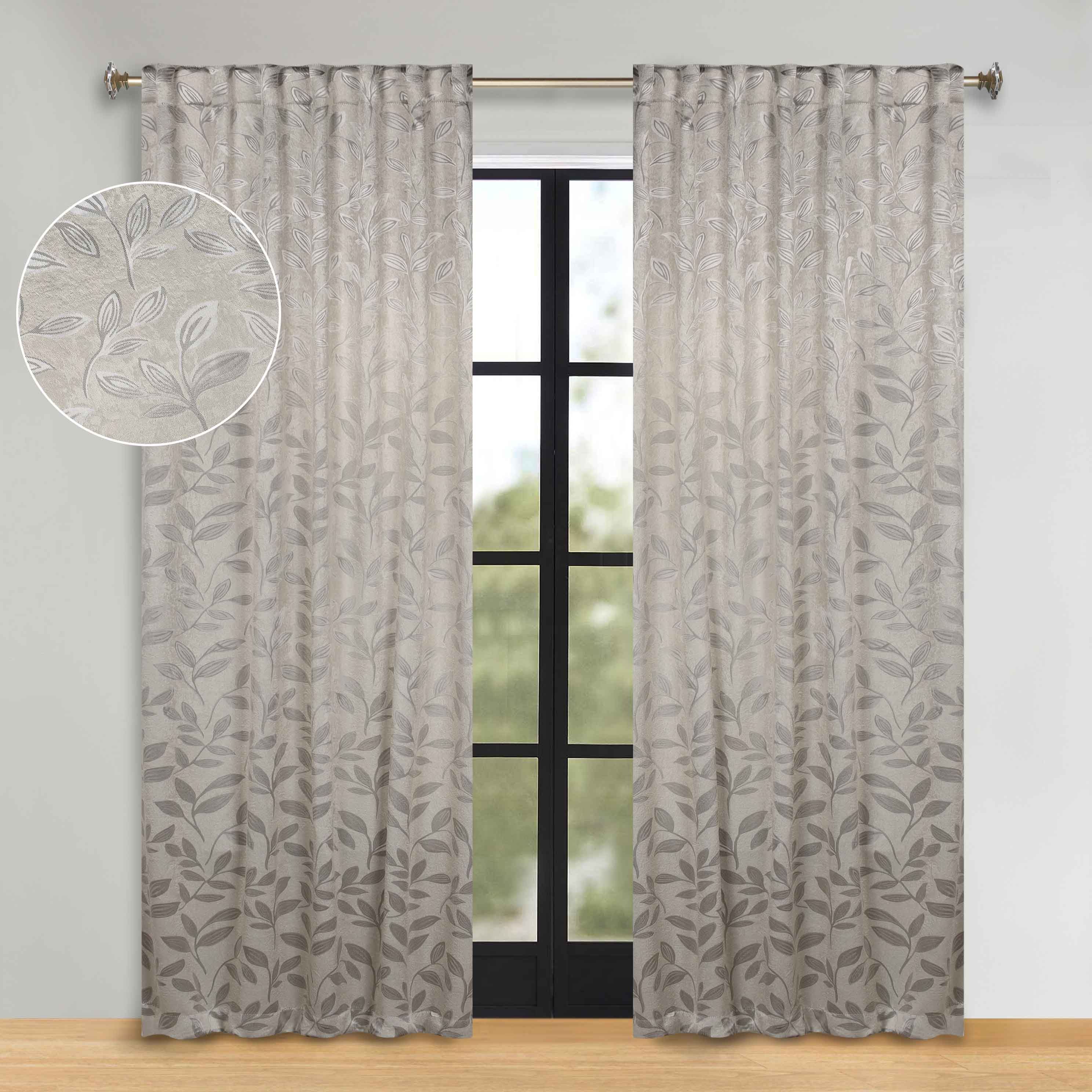 Superior Leaves Room Darkening Back Tab Blackout Curtains Panel Set - Omnigoodsstore
