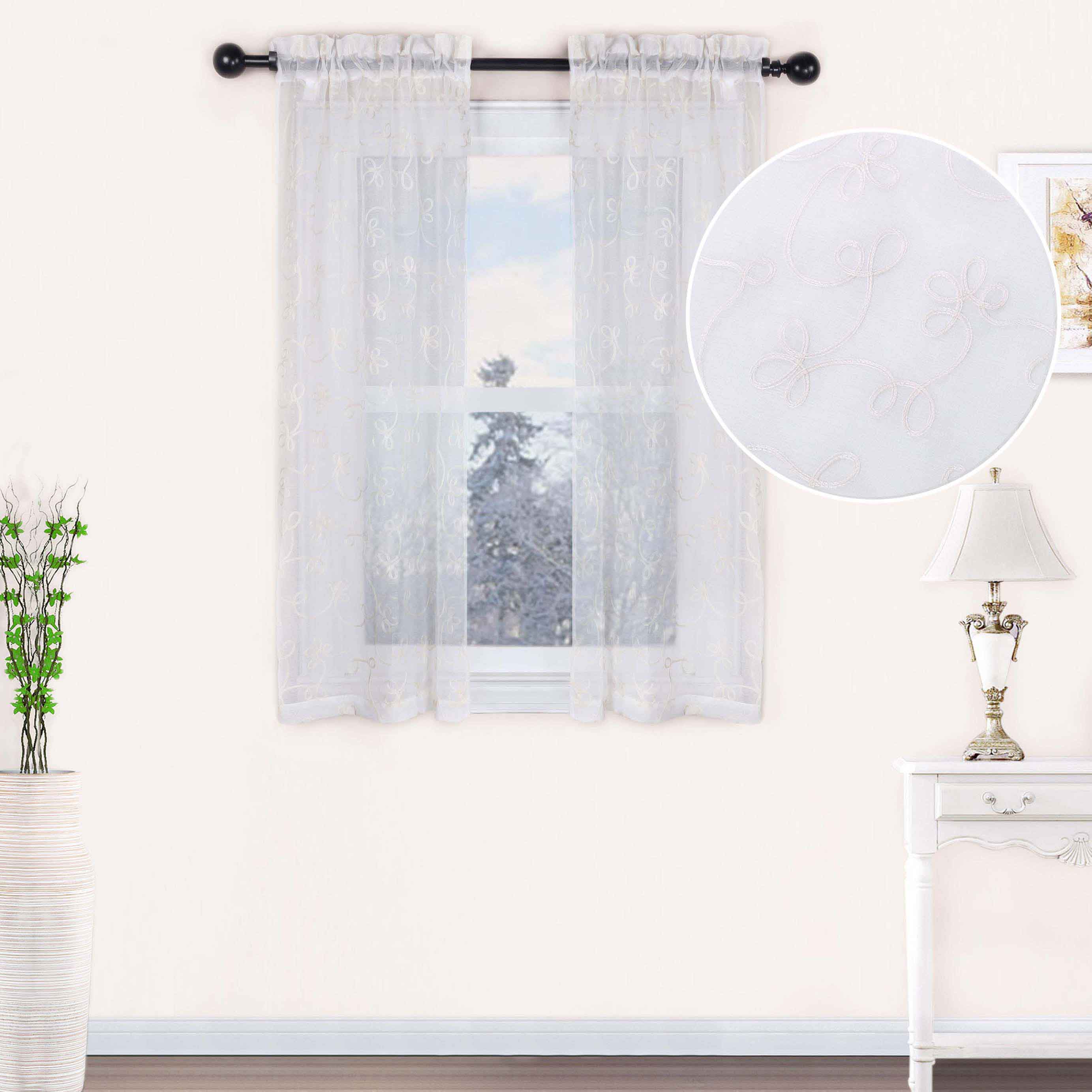 Embroidered Lightweight Sheer Floral Scroll Curtain Panel Set - Omnigoodsstore