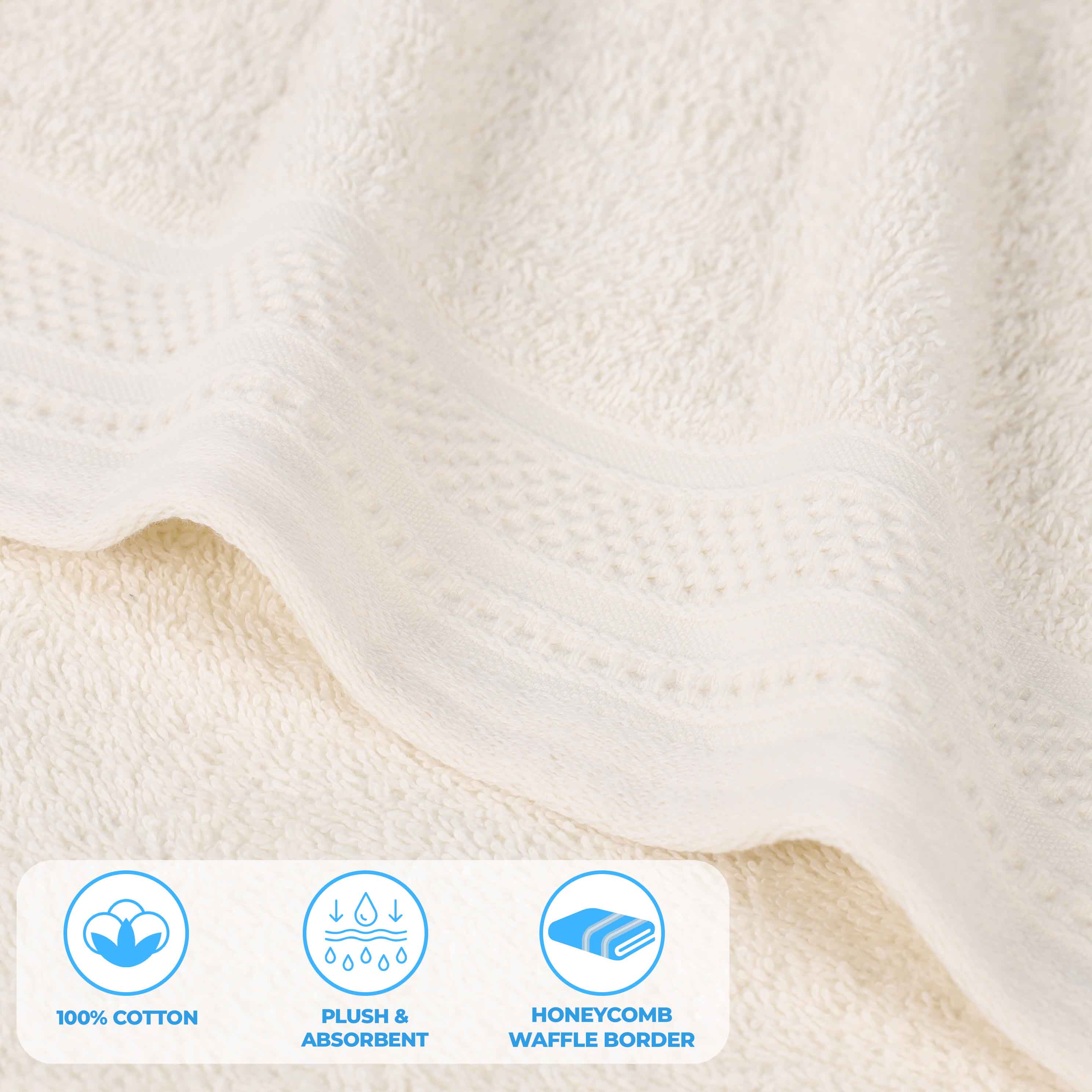 Honeycomb Textured Waffle Border Luxury Cotton Face Towels, Set of 12 - Omnigoodsstore