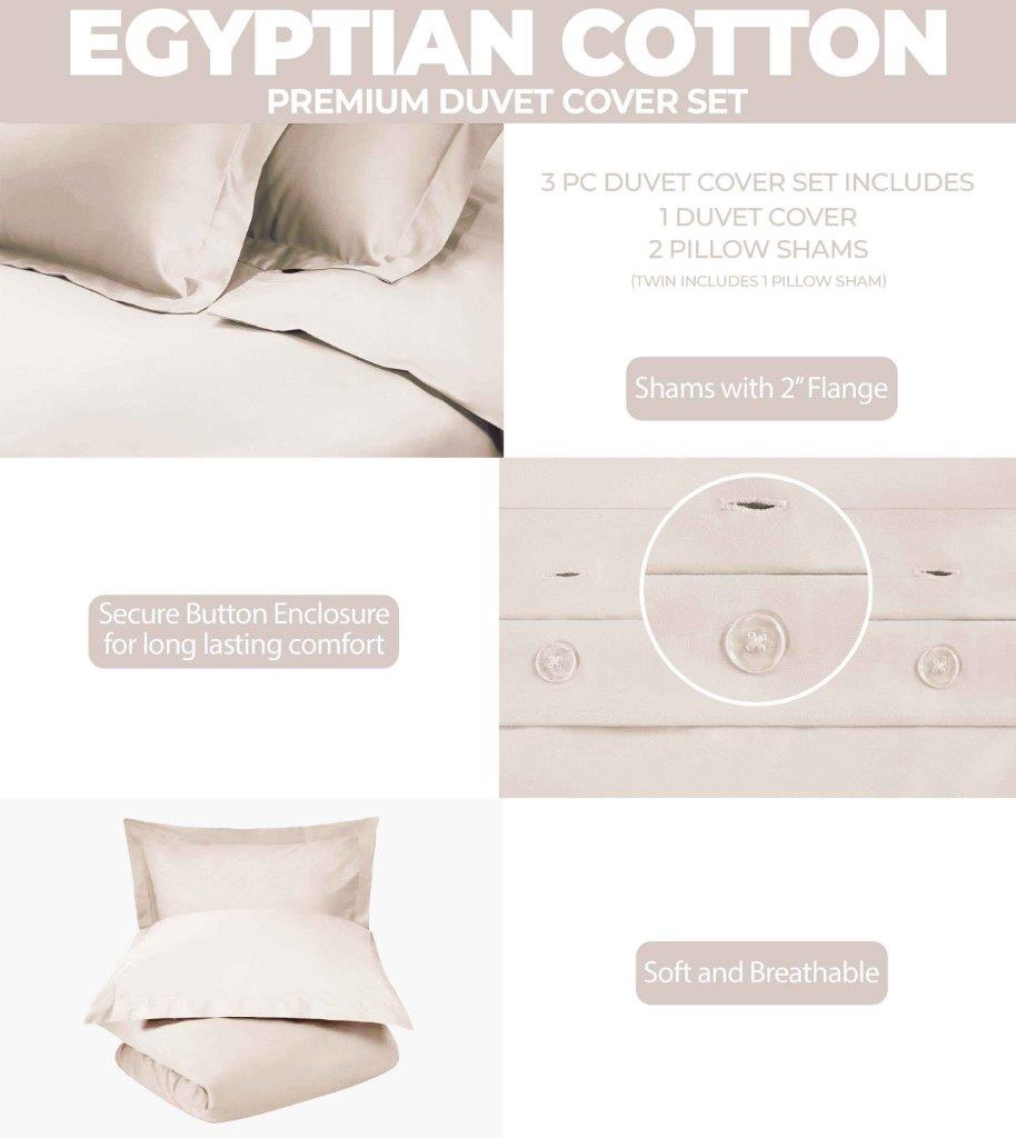 Egyptian Cotton 300 Thread Count Solid Duvet Cover Set - Omnigoodsstore