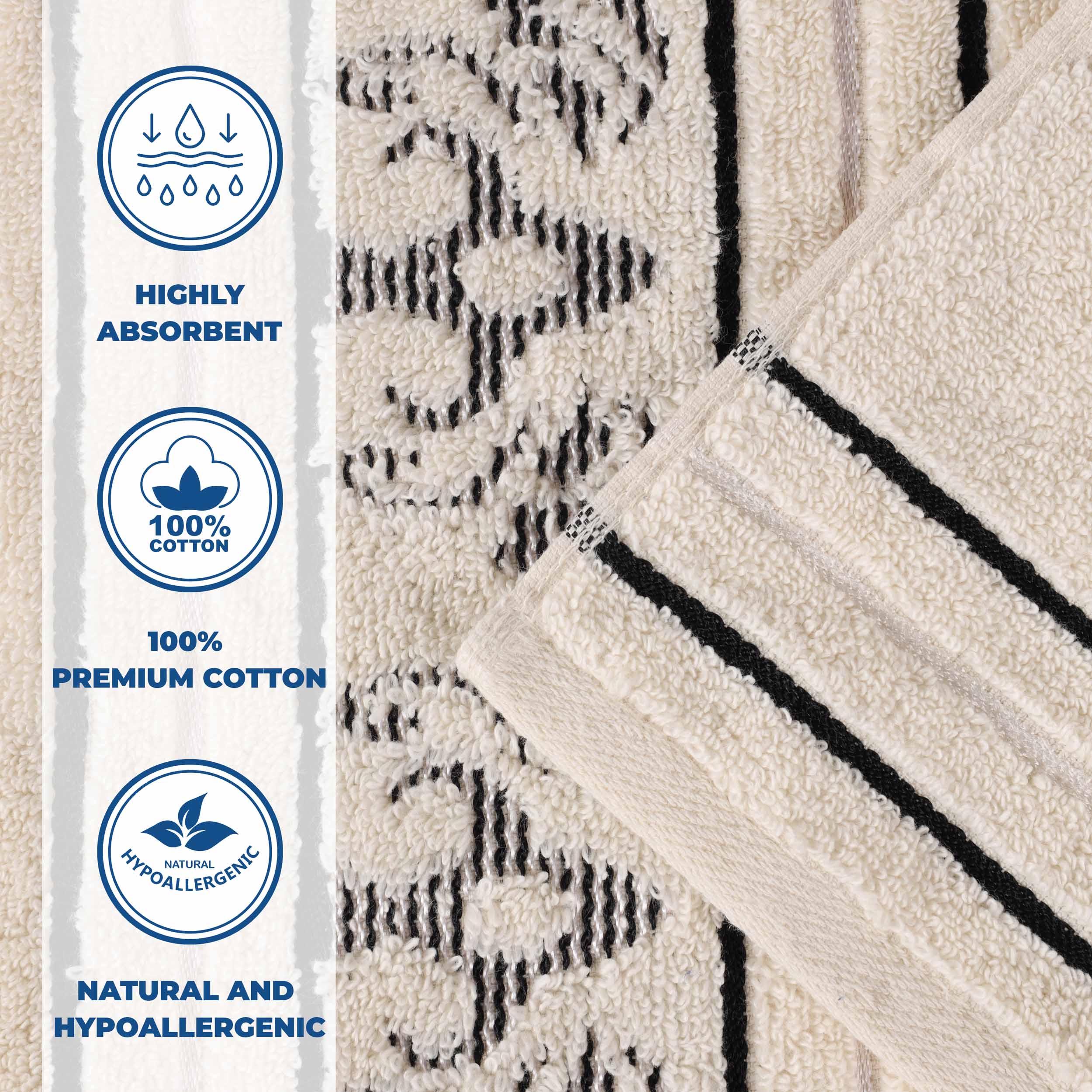 Sadie Zero Twist Cotton Solid and Jacquard Floral Hand Towel Set of 6 - Omnigoodsstore