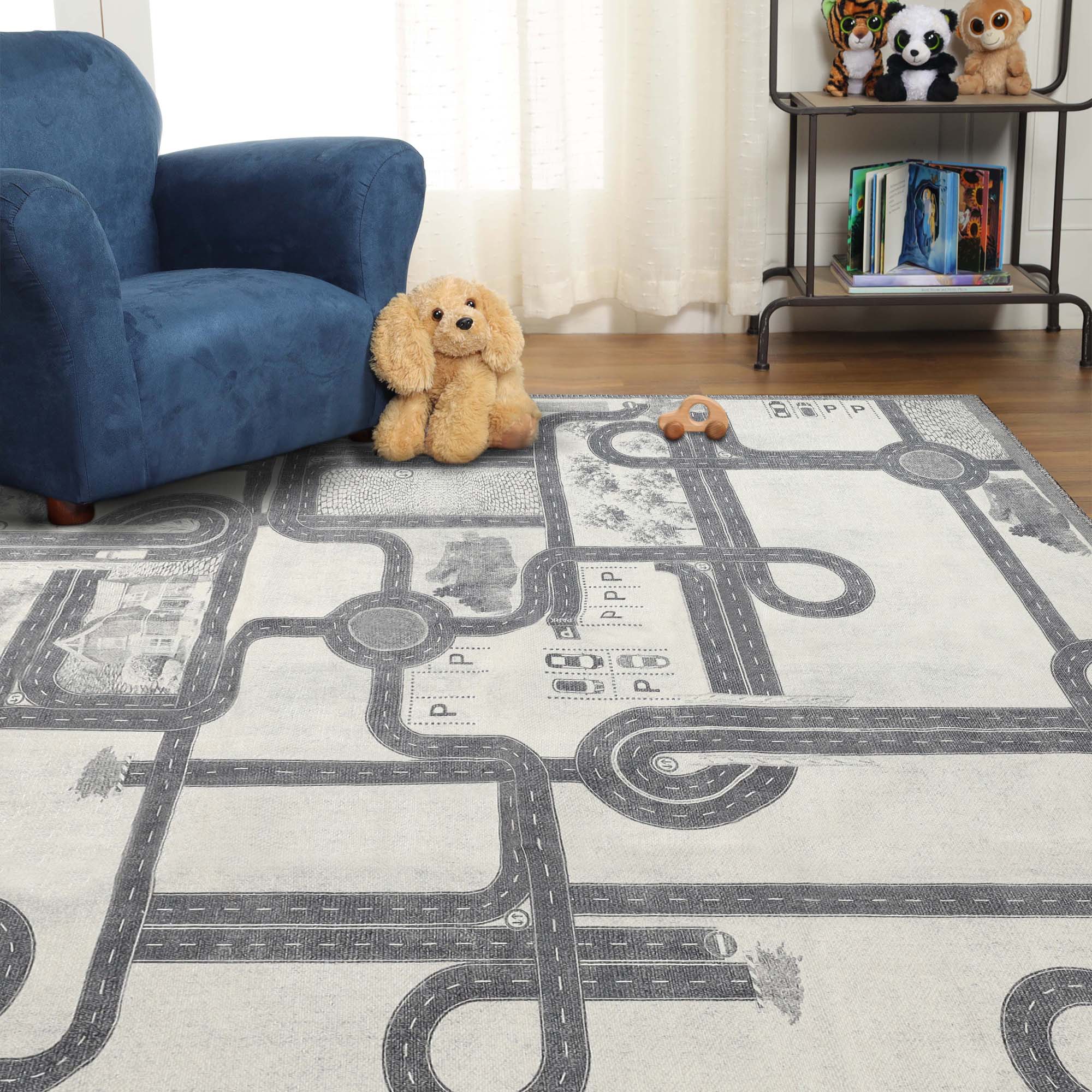 Country Road Non-Slip Kids Playroom Nursery Washable Indoor Area Rug - Omnigoodsstore