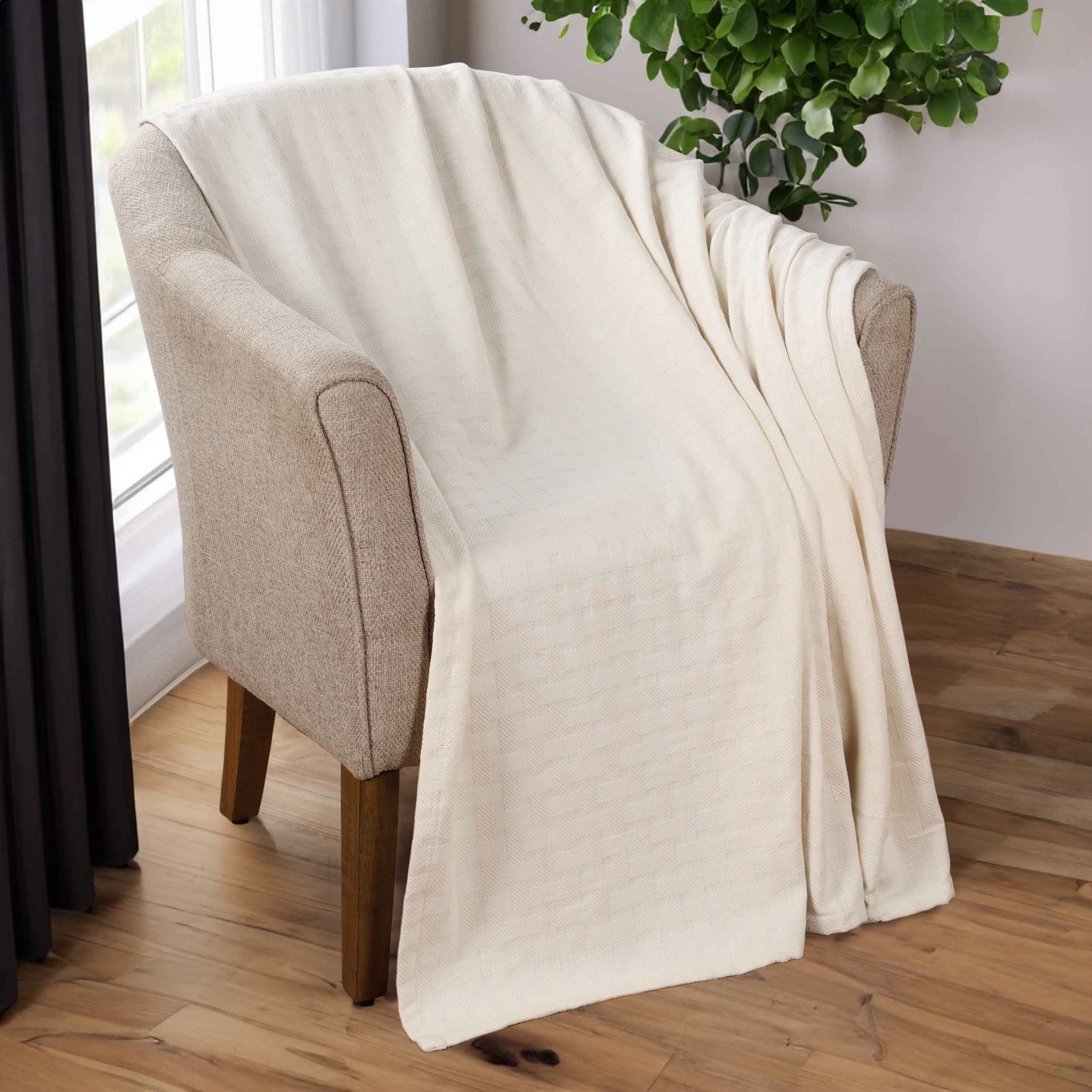 Basketweave All Season Cotton Bed Blanket & Sofa Throw - Omnigoodsstore