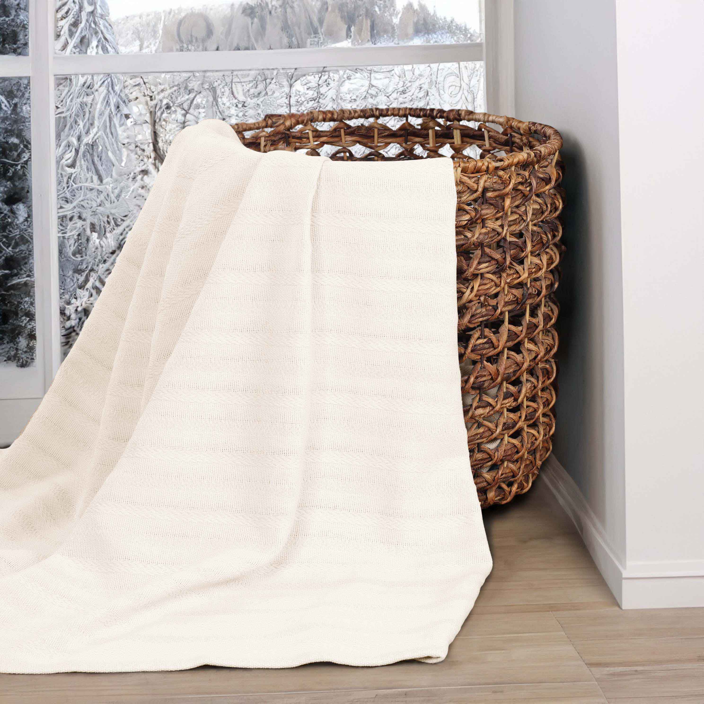 Clara Cotton Textured Striped Lightweight Woven Blanket - Omnigoodsstore