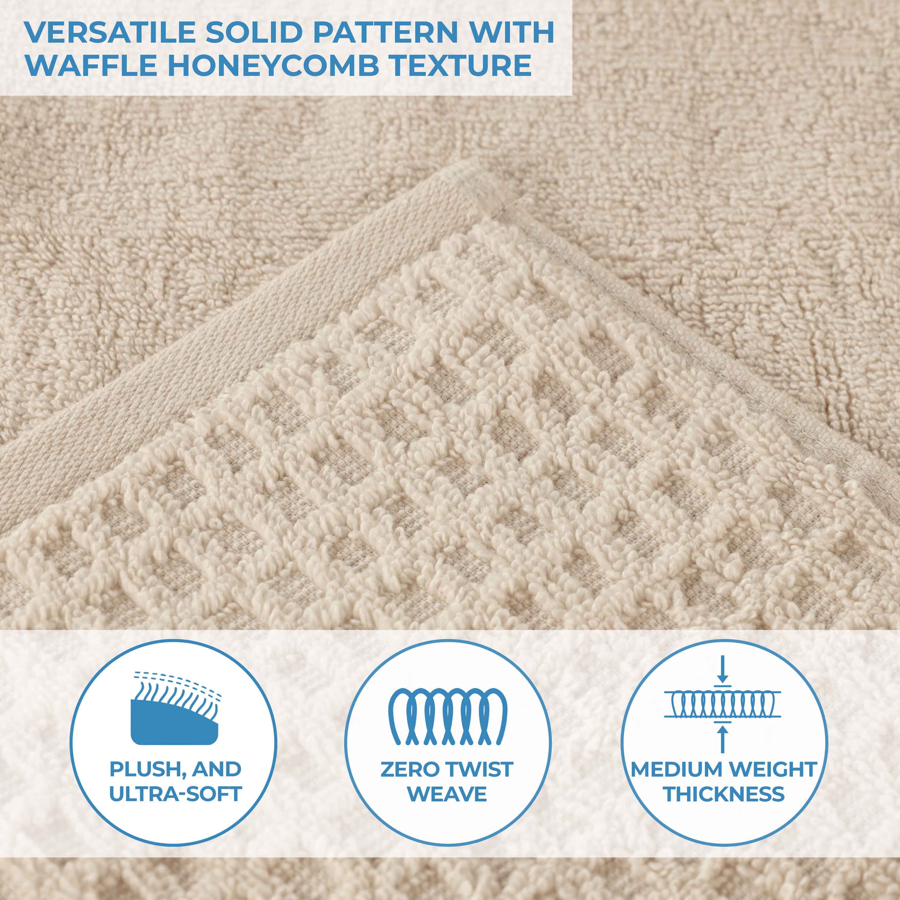 Zero Twist Cotton Waffle Honeycomb Soft Absorbent Hand Towel Set of 6 - Omnigoodsstore