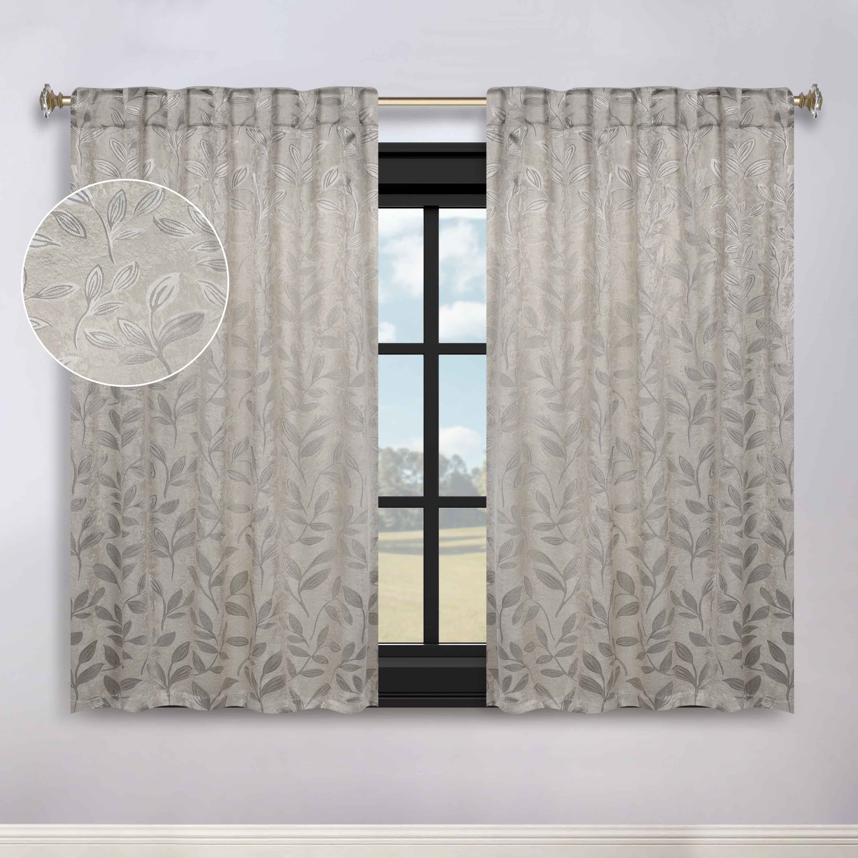 Superior Leaves Room Darkening Back Tab Blackout Curtains Panel Set - Omnigoodsstore