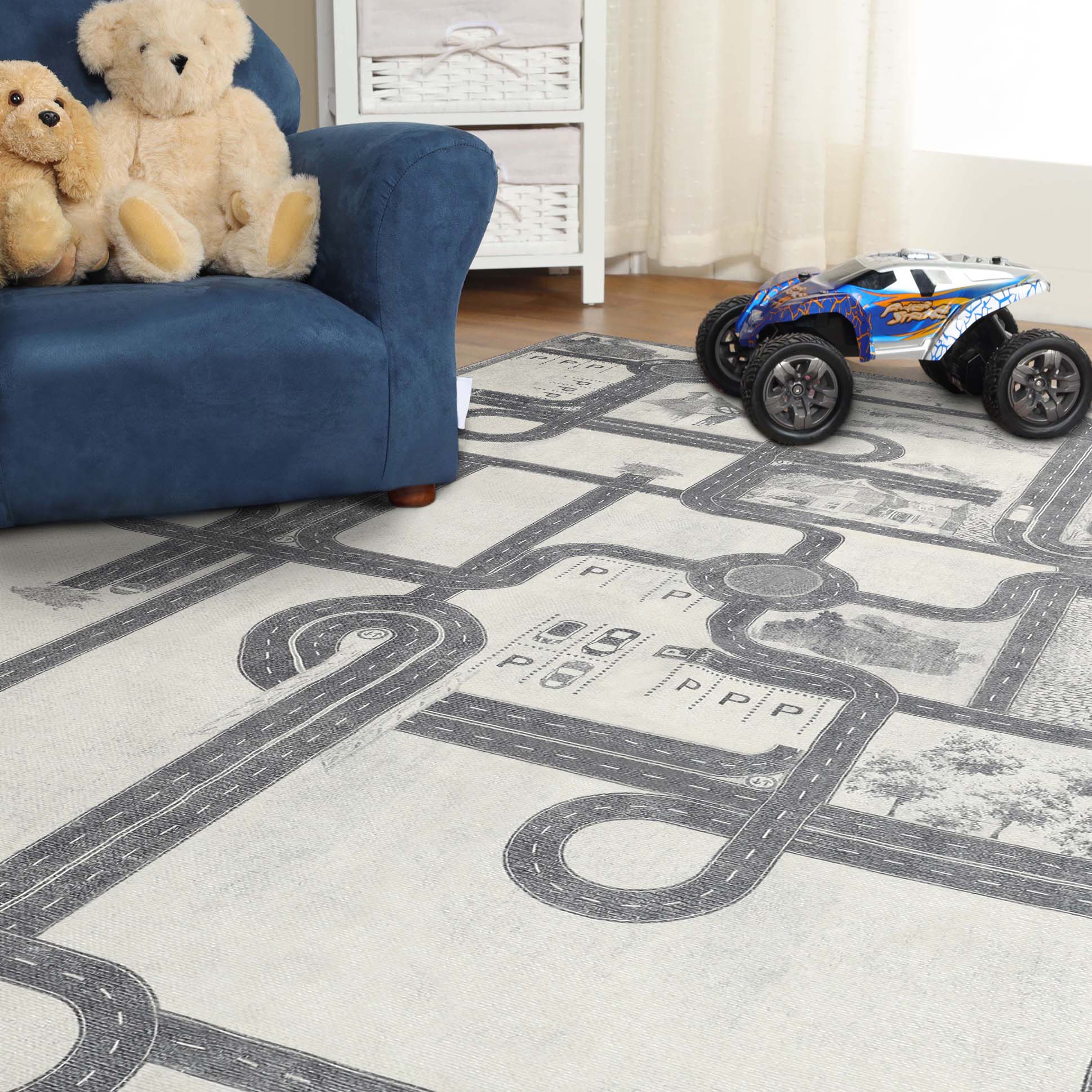 Country Road Non-Slip Kids Playroom Nursery Washable Indoor Area Rug - Omnigoodsstore