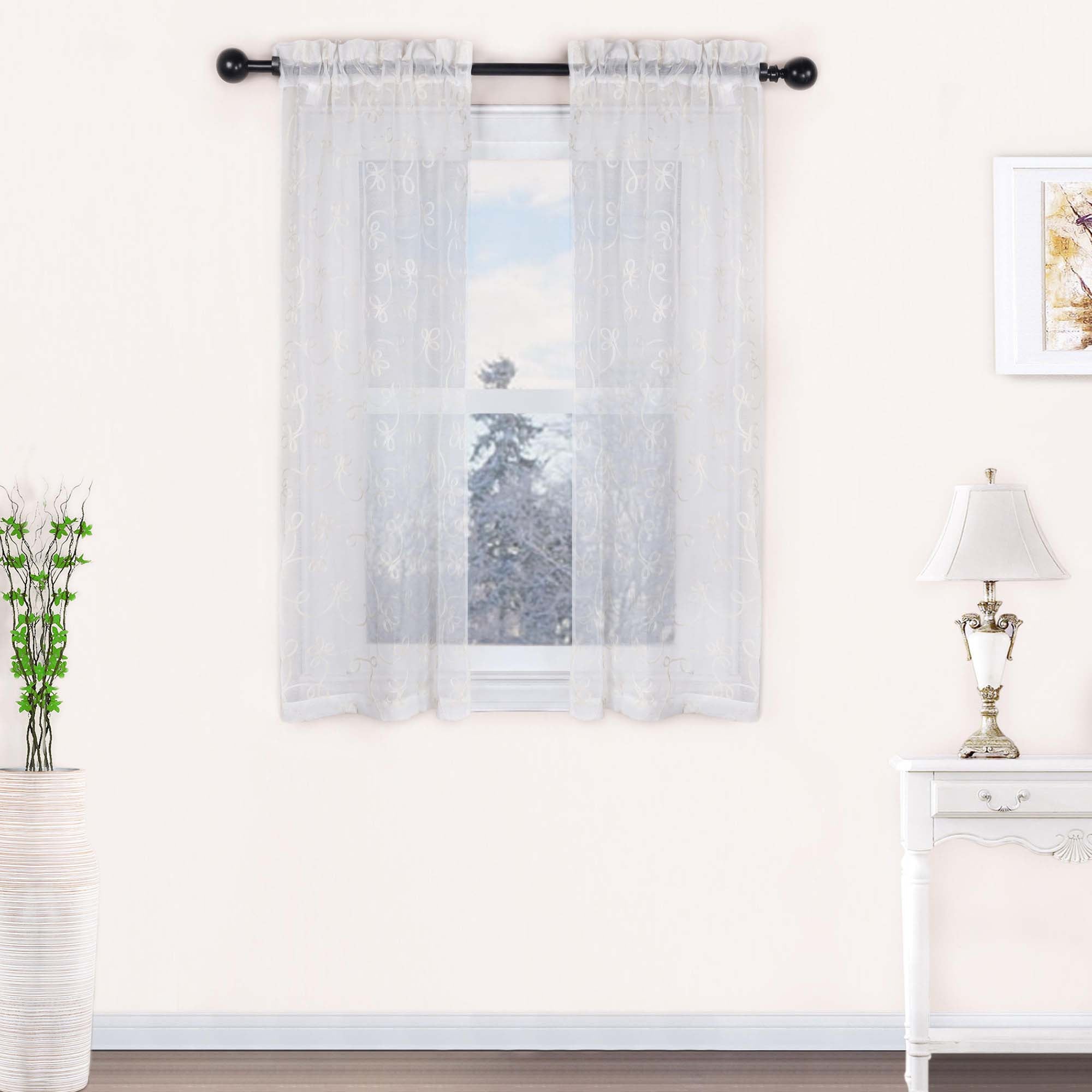 Embroidered Lightweight Sheer Floral Scroll Curtain Panel Set - Omnigoodsstore