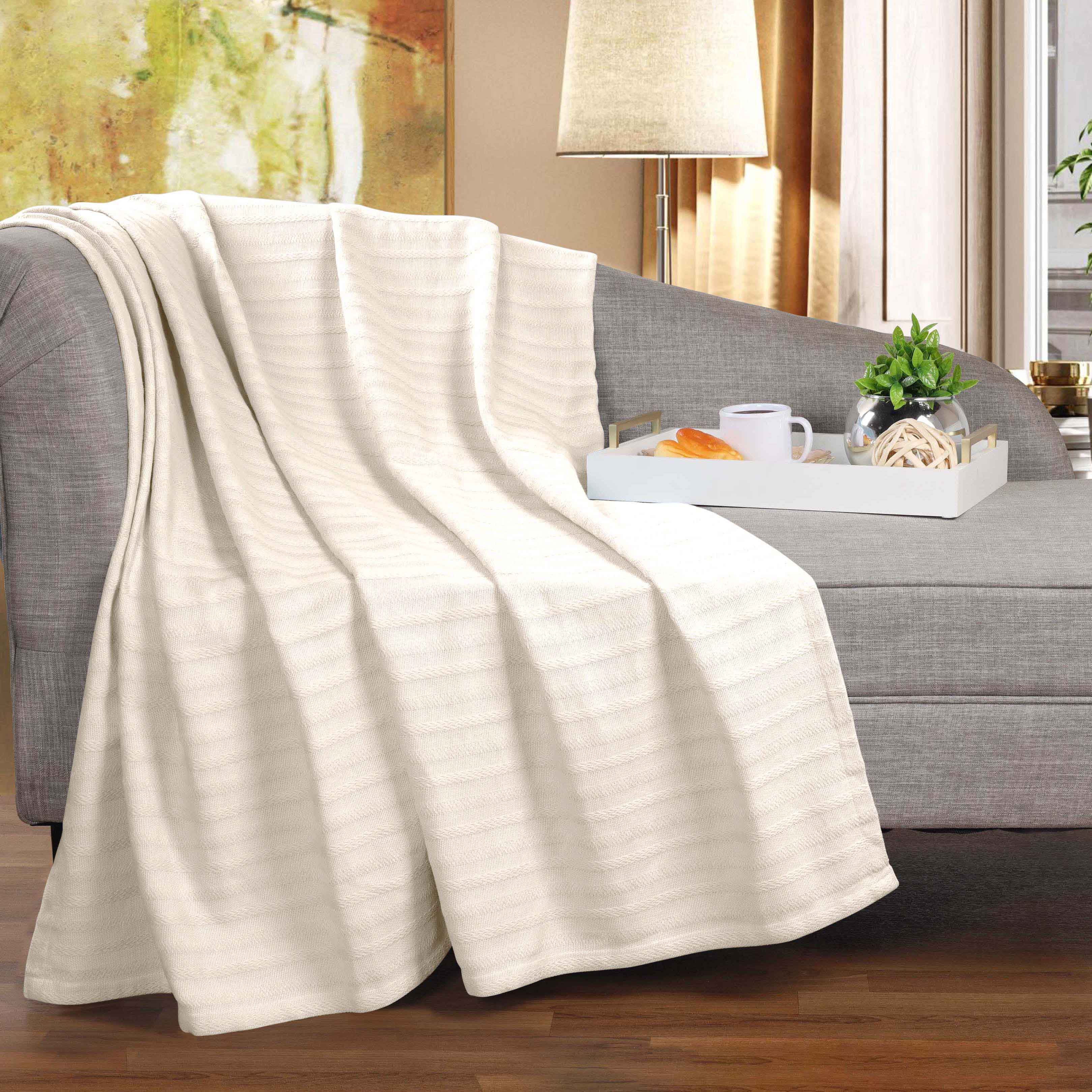 Clara Cotton Textured Striped Lightweight Woven Blanket - Omnigoodsstore
