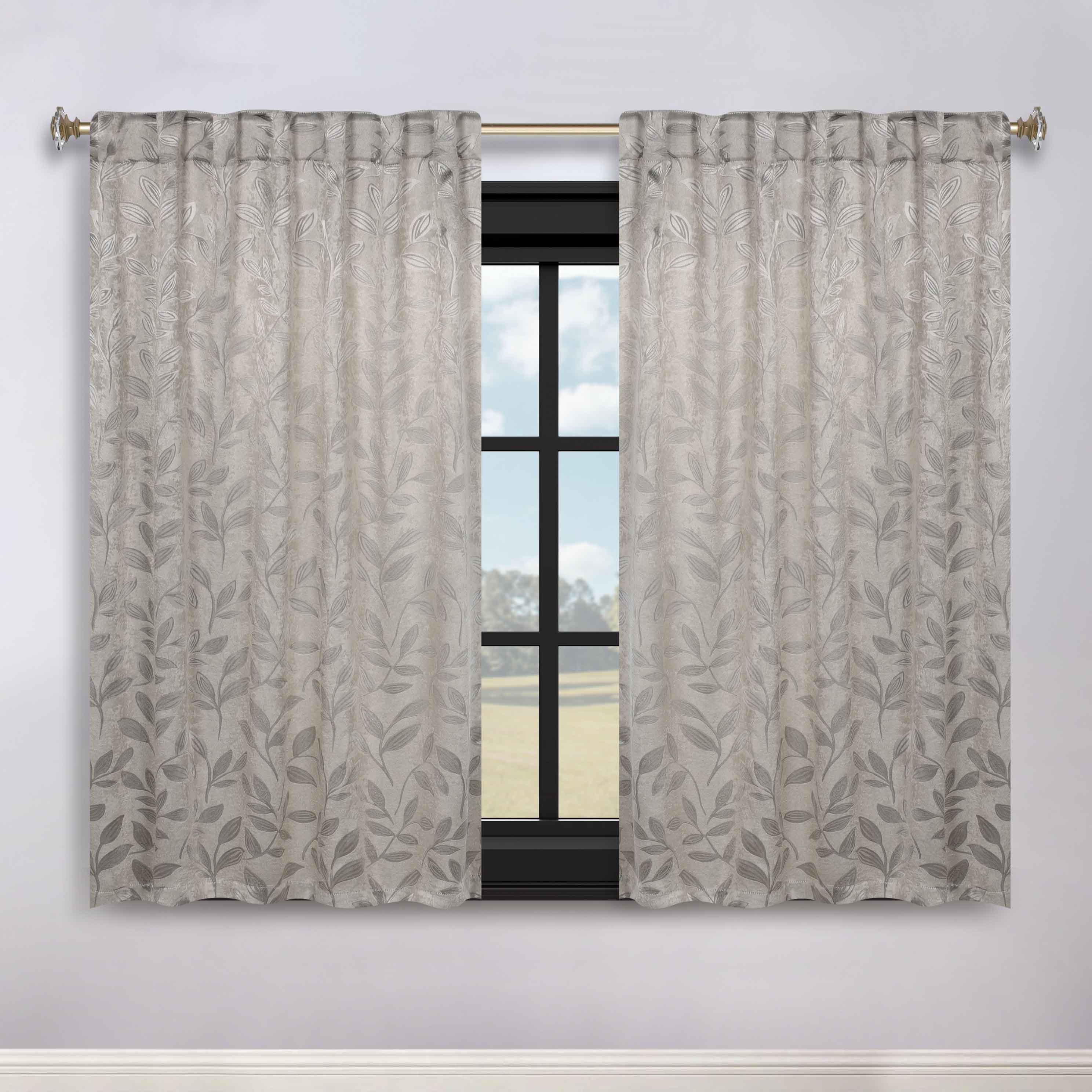 Superior Leaves Room Darkening Back Tab Blackout Curtains Panel Set - Omnigoodsstore