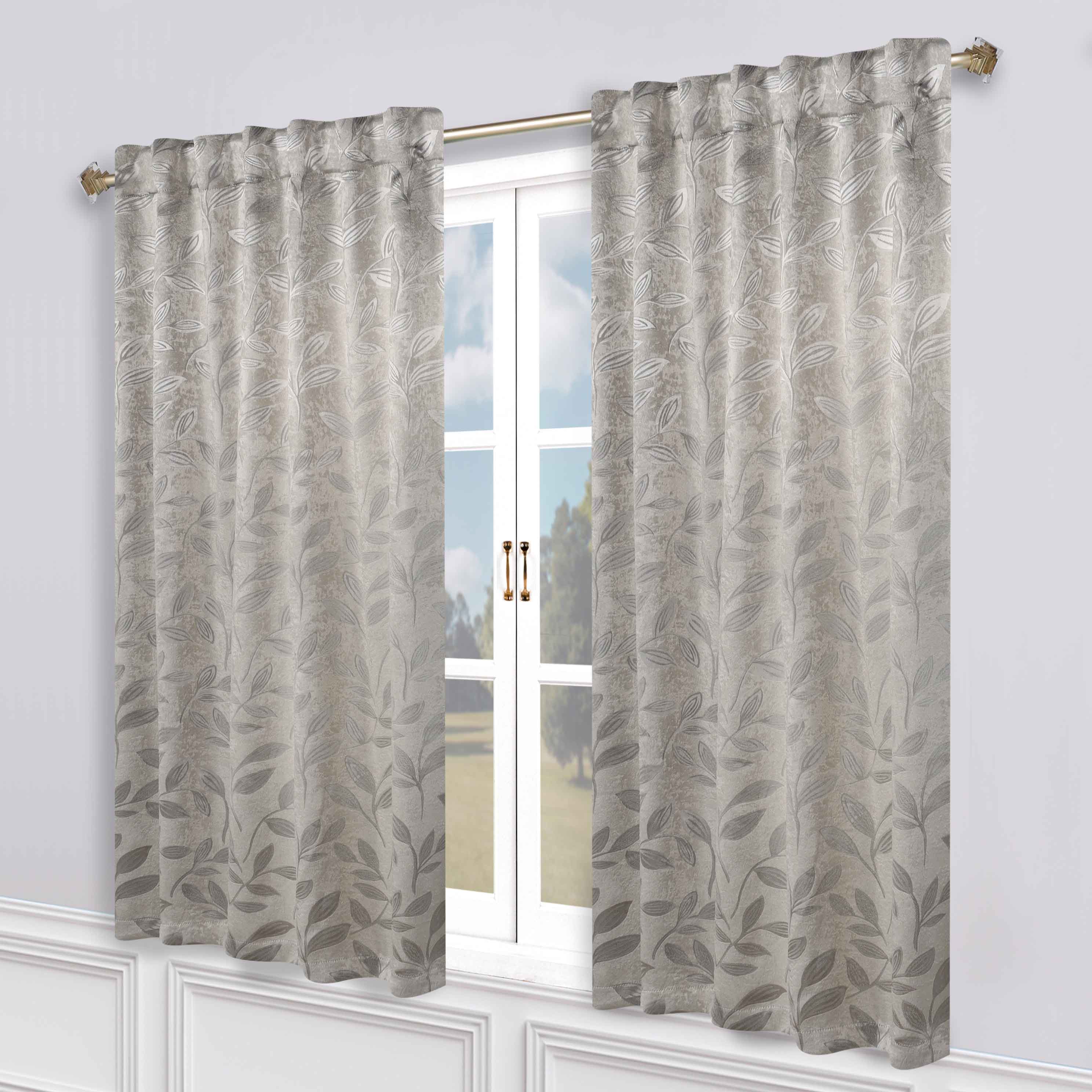Superior Leaves Room Darkening Back Tab Blackout Curtains Panel Set - Omnigoodsstore