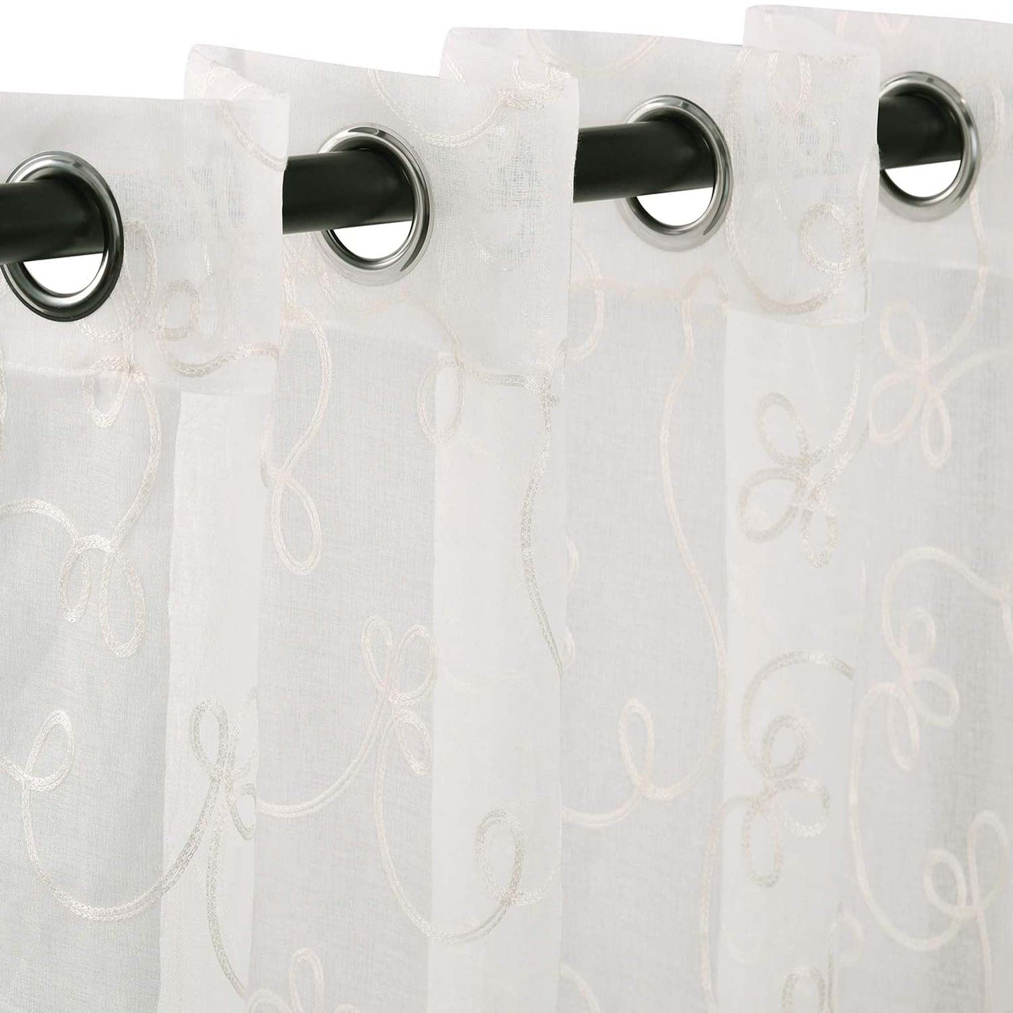 Embroidered Lightweight Sheer Floral Scroll Curtain Panel Set - Omnigoodsstore