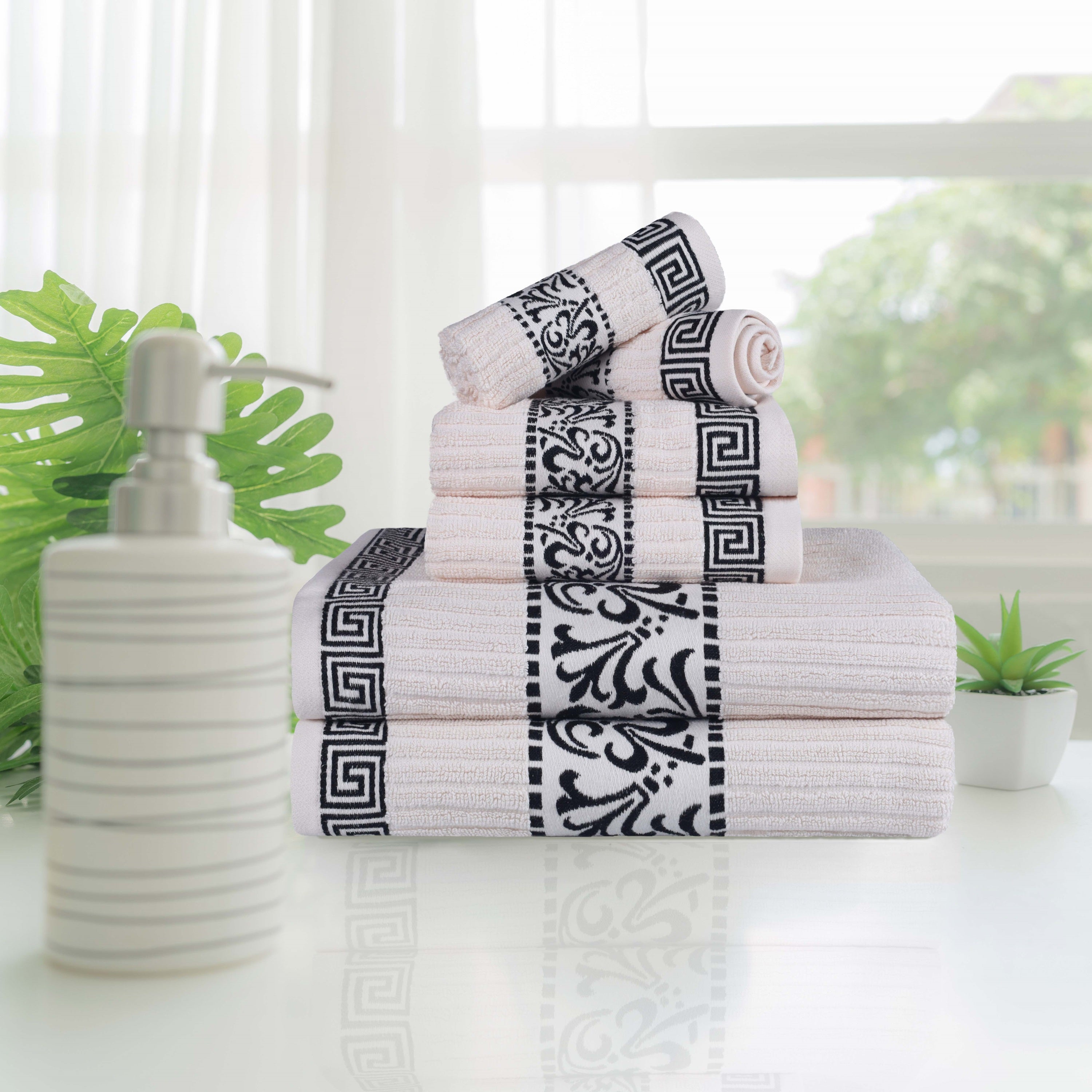 Athens Cotton Greek Scroll and Floral 6-Piece Assorted Towel Set - Omnigoodsstore