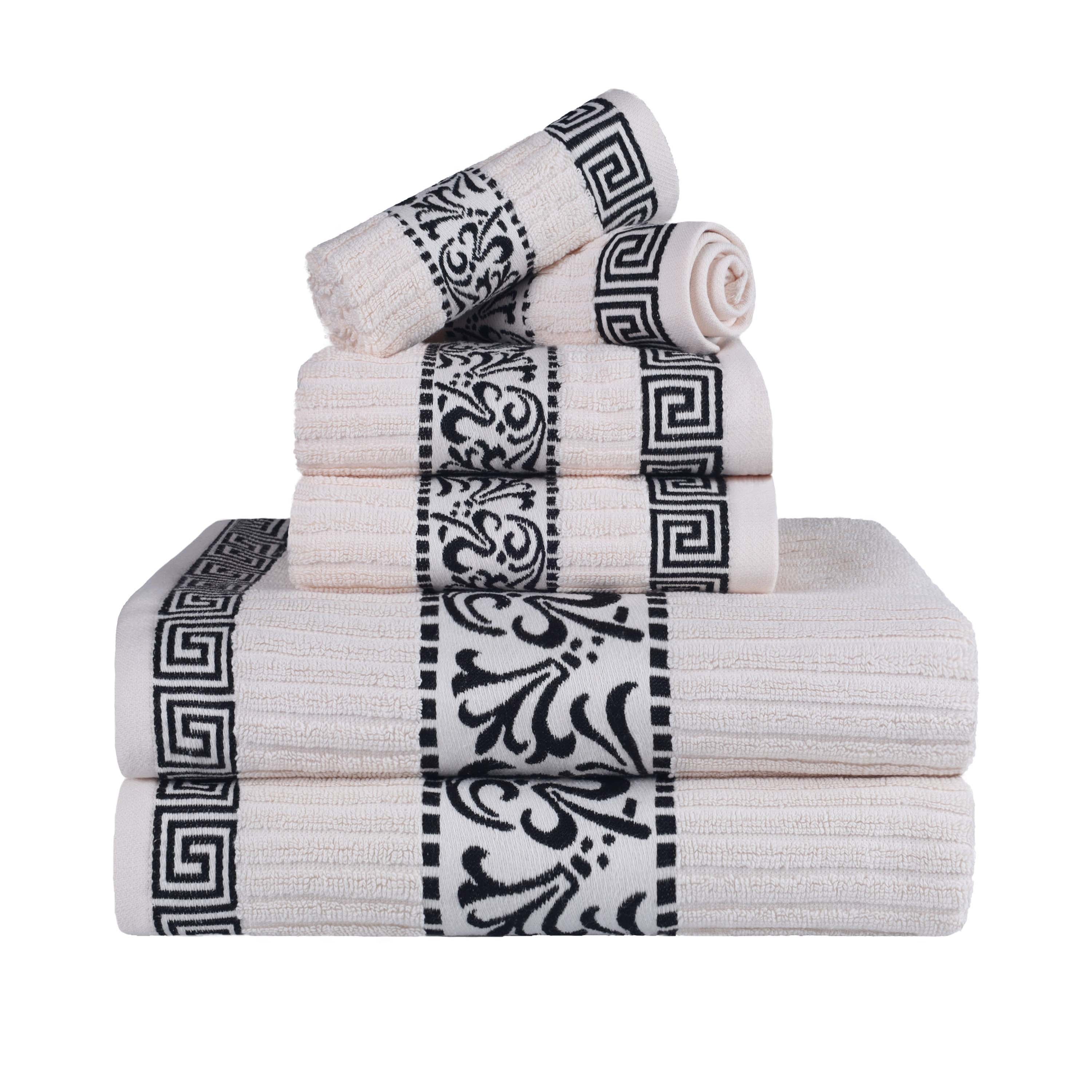 Athens Cotton Greek Scroll and Floral 6-Piece Assorted Towel Set - Omnigoodsstore