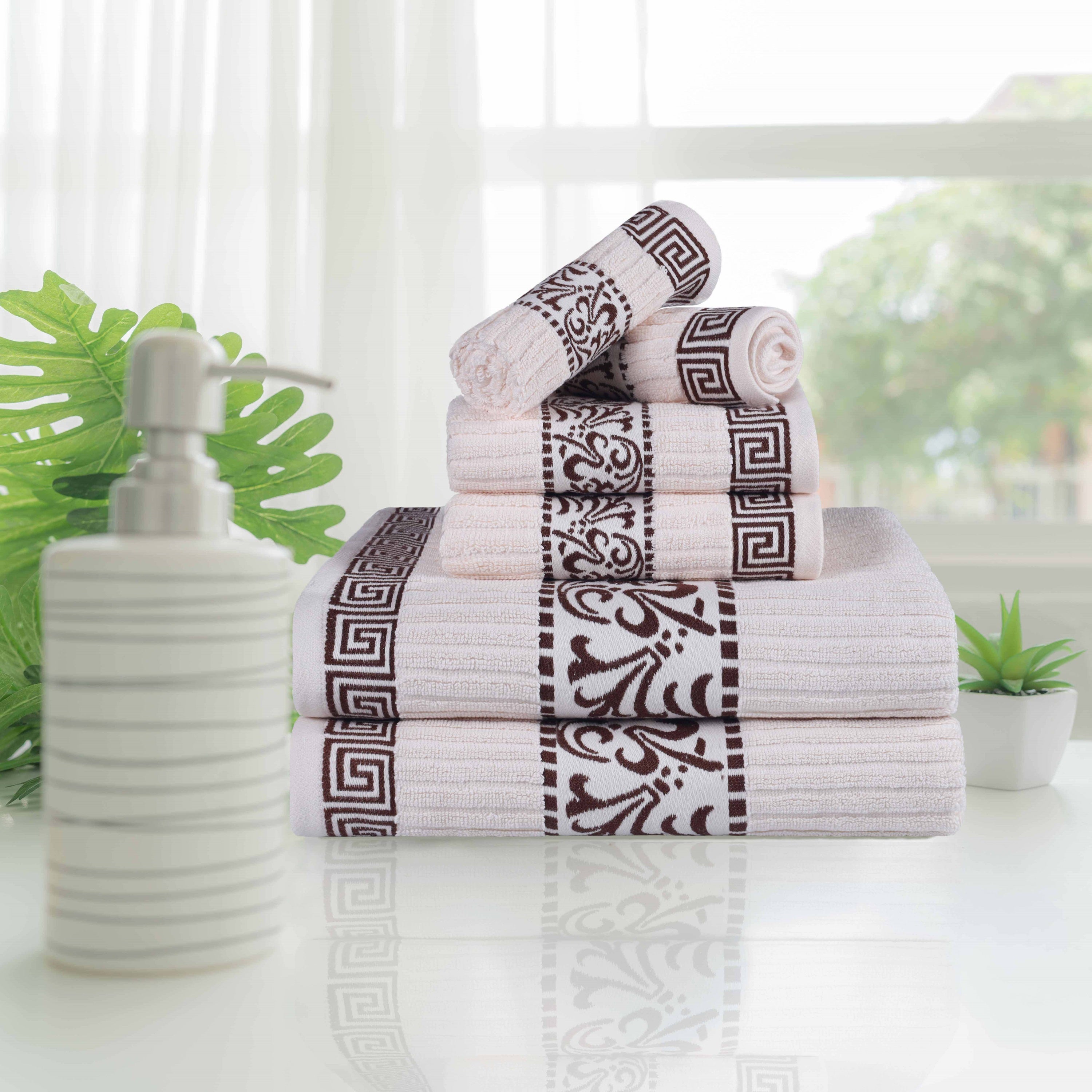 Athens Cotton Greek Scroll and Floral 6-Piece Assorted Towel Set - Omnigoodsstore