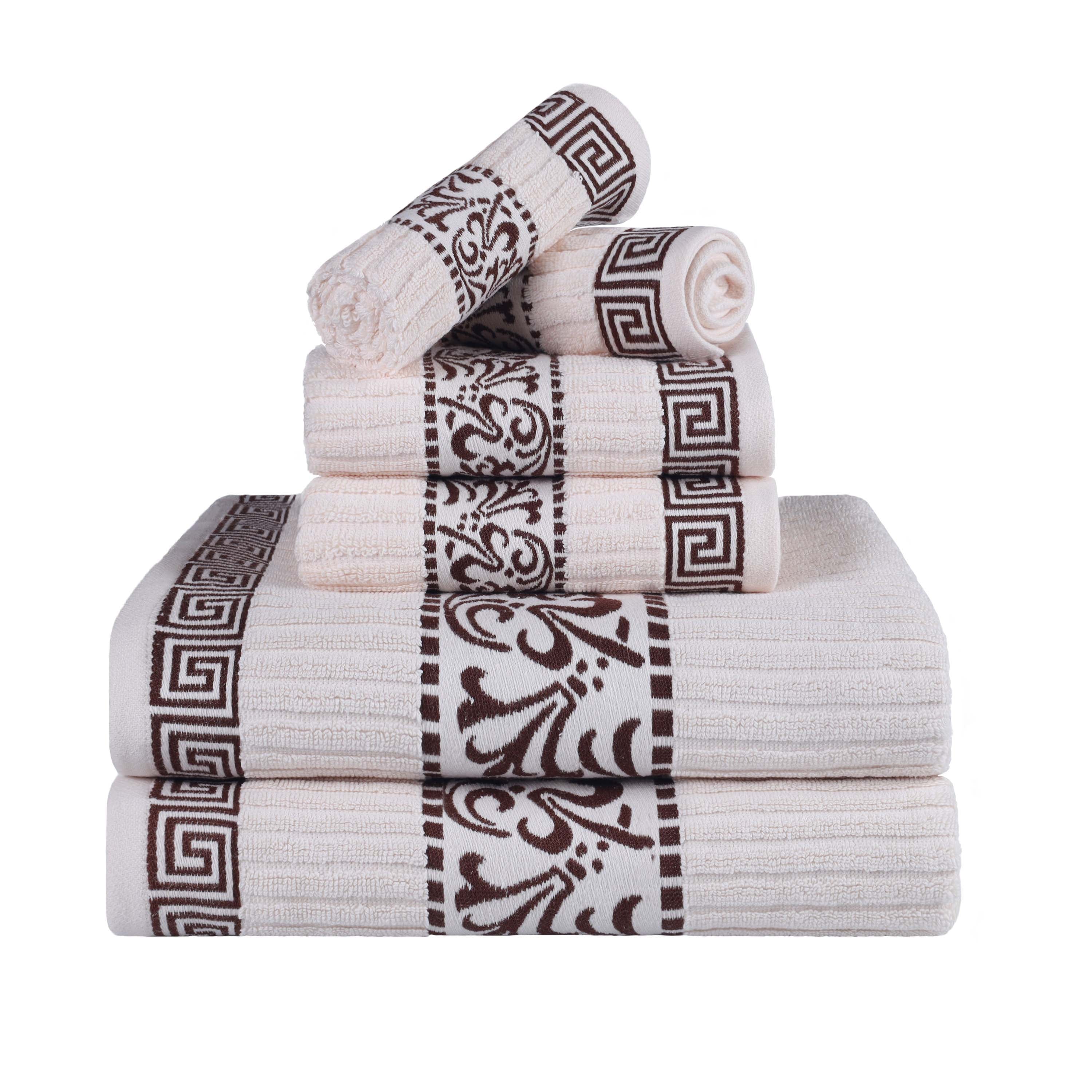 Athens Cotton Greek Scroll and Floral 6-Piece Assorted Towel Set - Omnigoodsstore