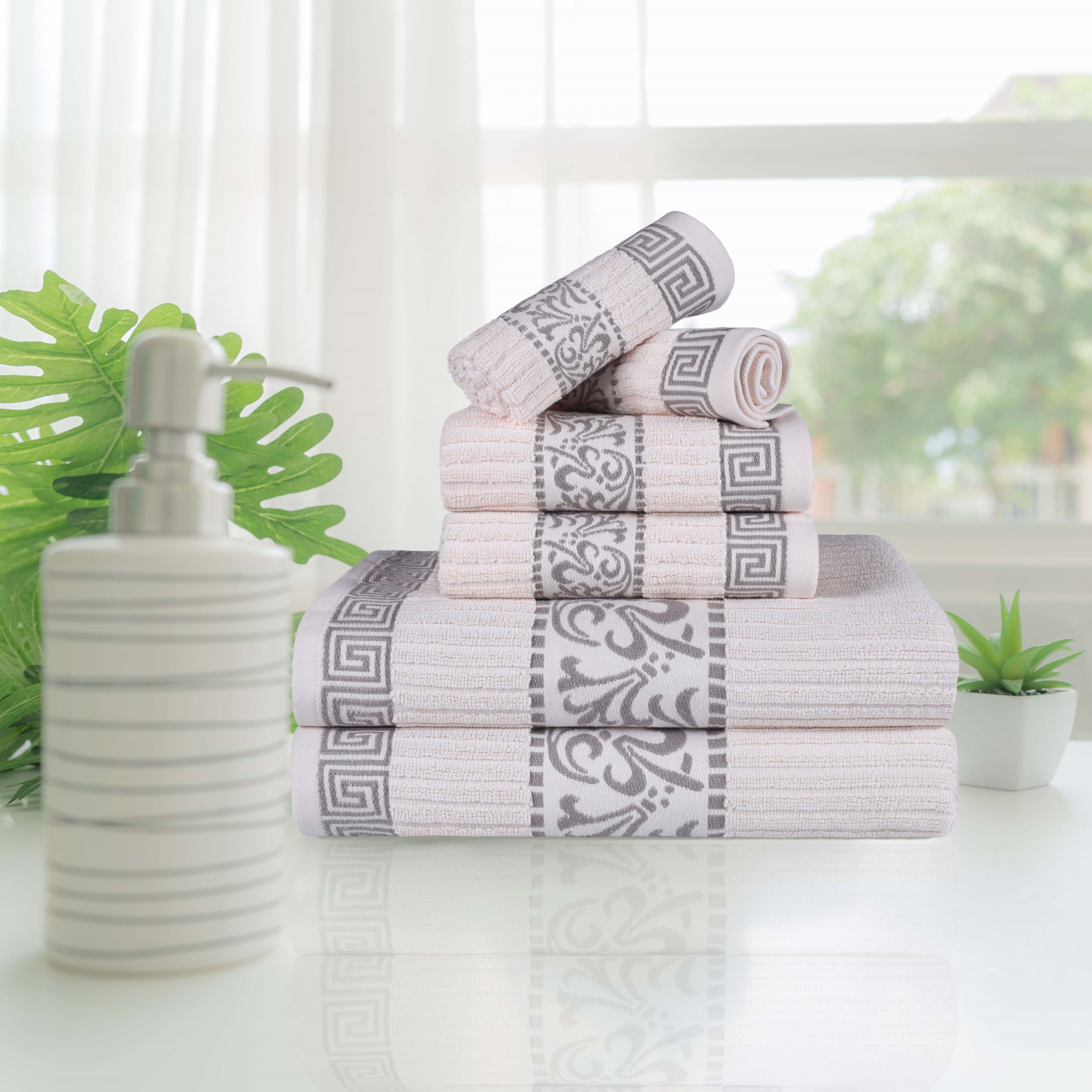 Athens Cotton Greek Scroll and Floral 6-Piece Assorted Towel Set - Omnigoodsstore