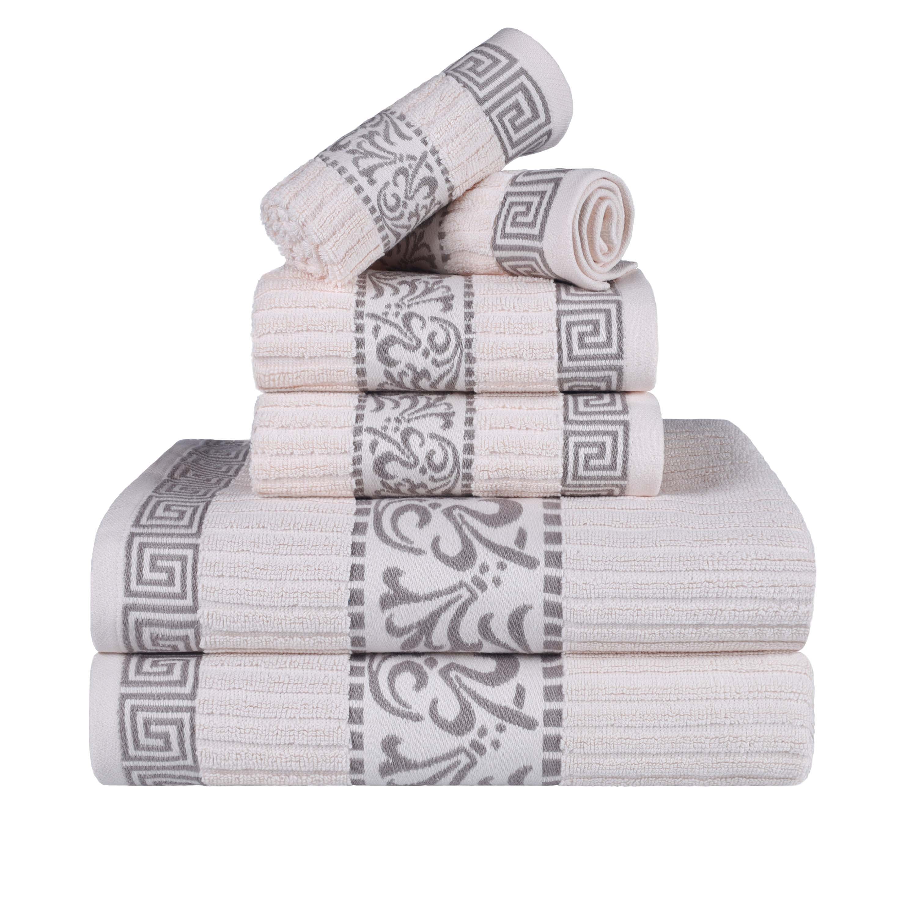 Athens Cotton Greek Scroll and Floral 6-Piece Assorted Towel Set - Omnigoodsstore