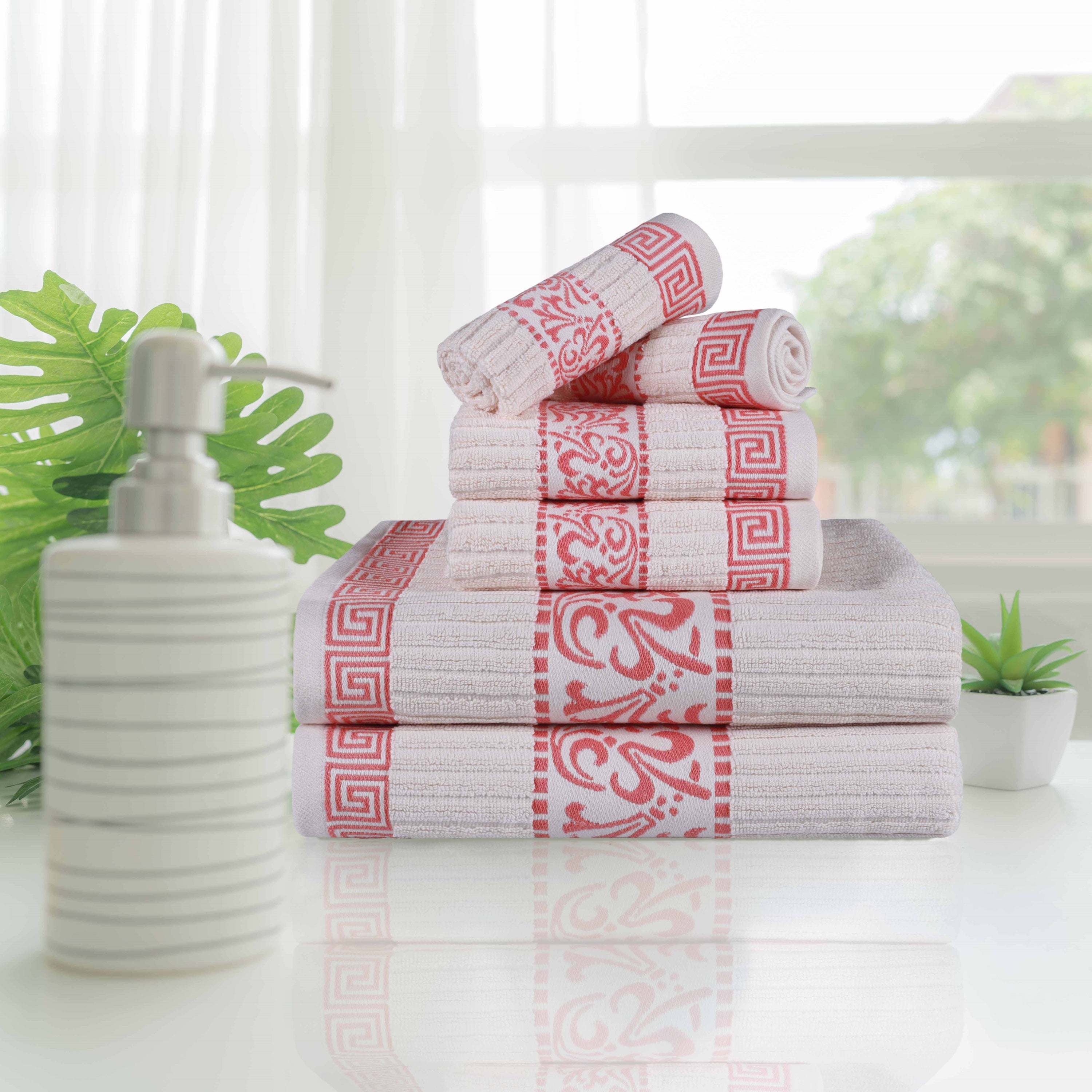 Athens Cotton Greek Scroll and Floral 6-Piece Assorted Towel Set - Omnigoodsstore