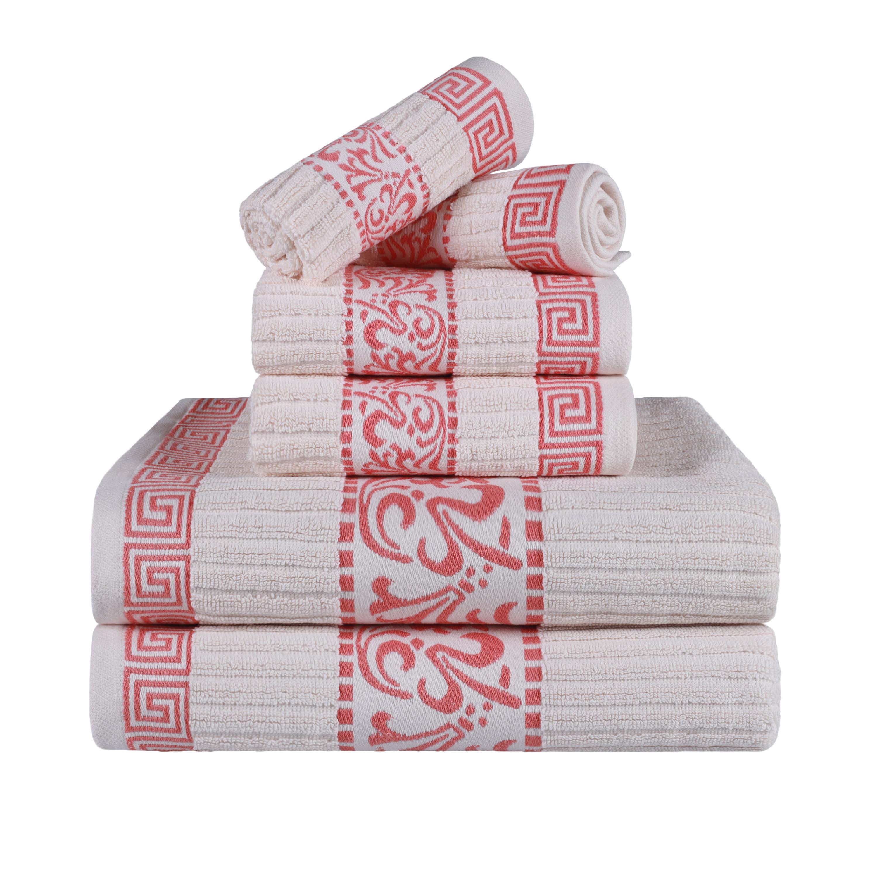 Athens Cotton Greek Scroll and Floral 6-Piece Assorted Towel Set - Omnigoodsstore