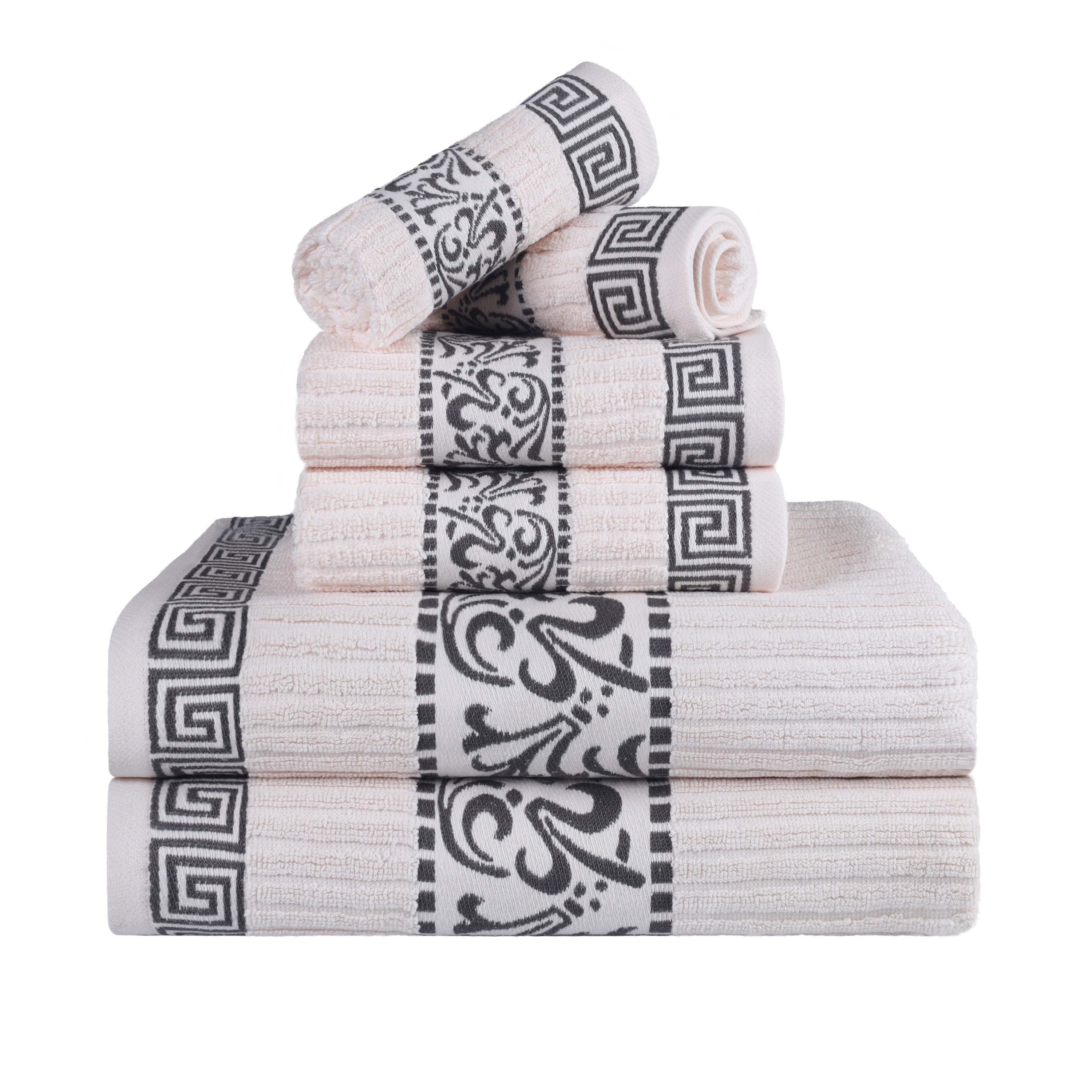 Athens Cotton Greek Scroll and Floral 6-Piece Assorted Towel Set - Omnigoodsstore
