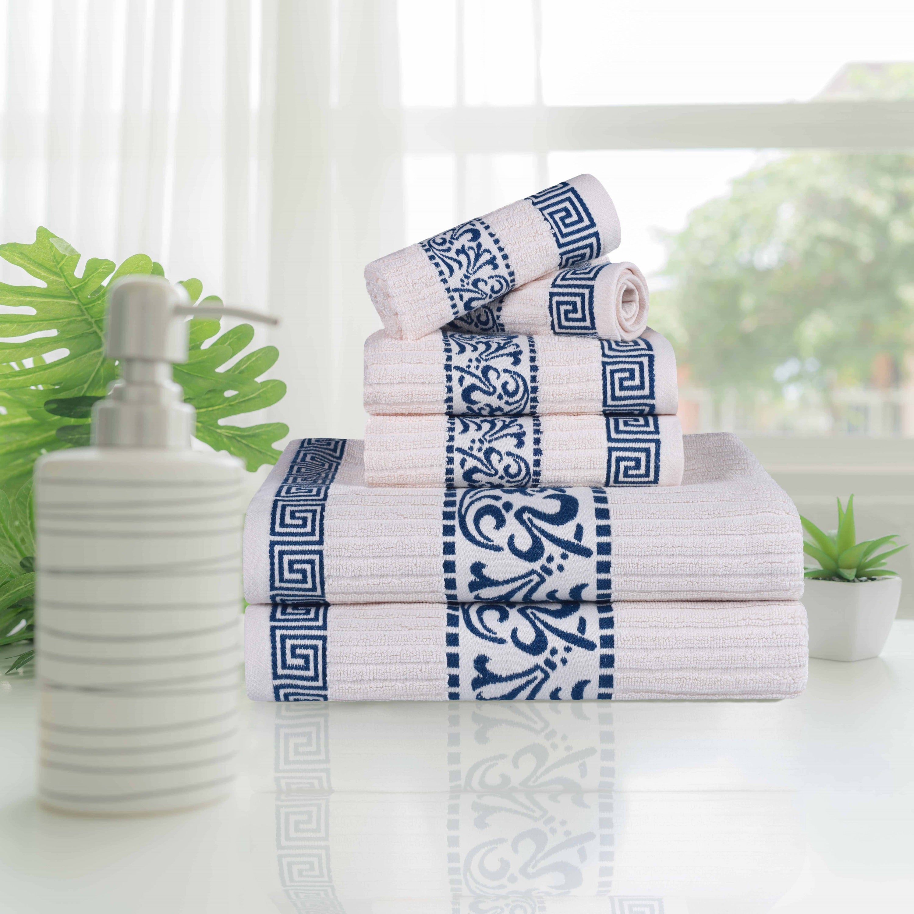 Athens Cotton Greek Scroll and Floral 6-Piece Assorted Towel Set - Omnigoodsstore
