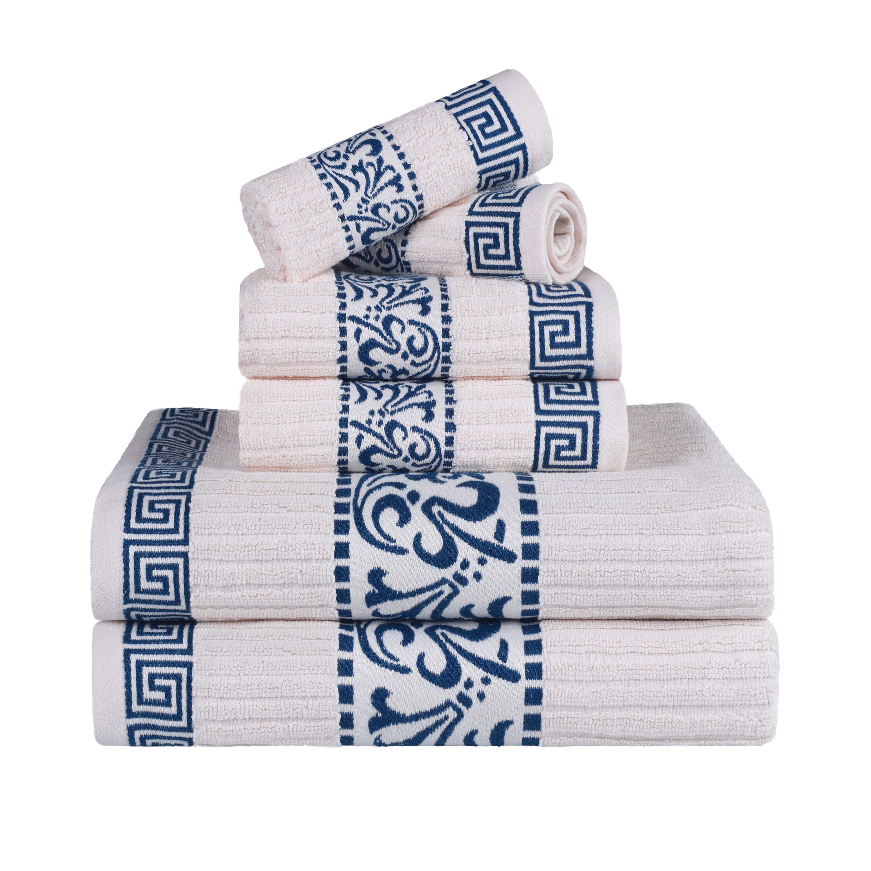 Athens Cotton Greek Scroll and Floral 6-Piece Assorted Towel Set - Omnigoodsstore