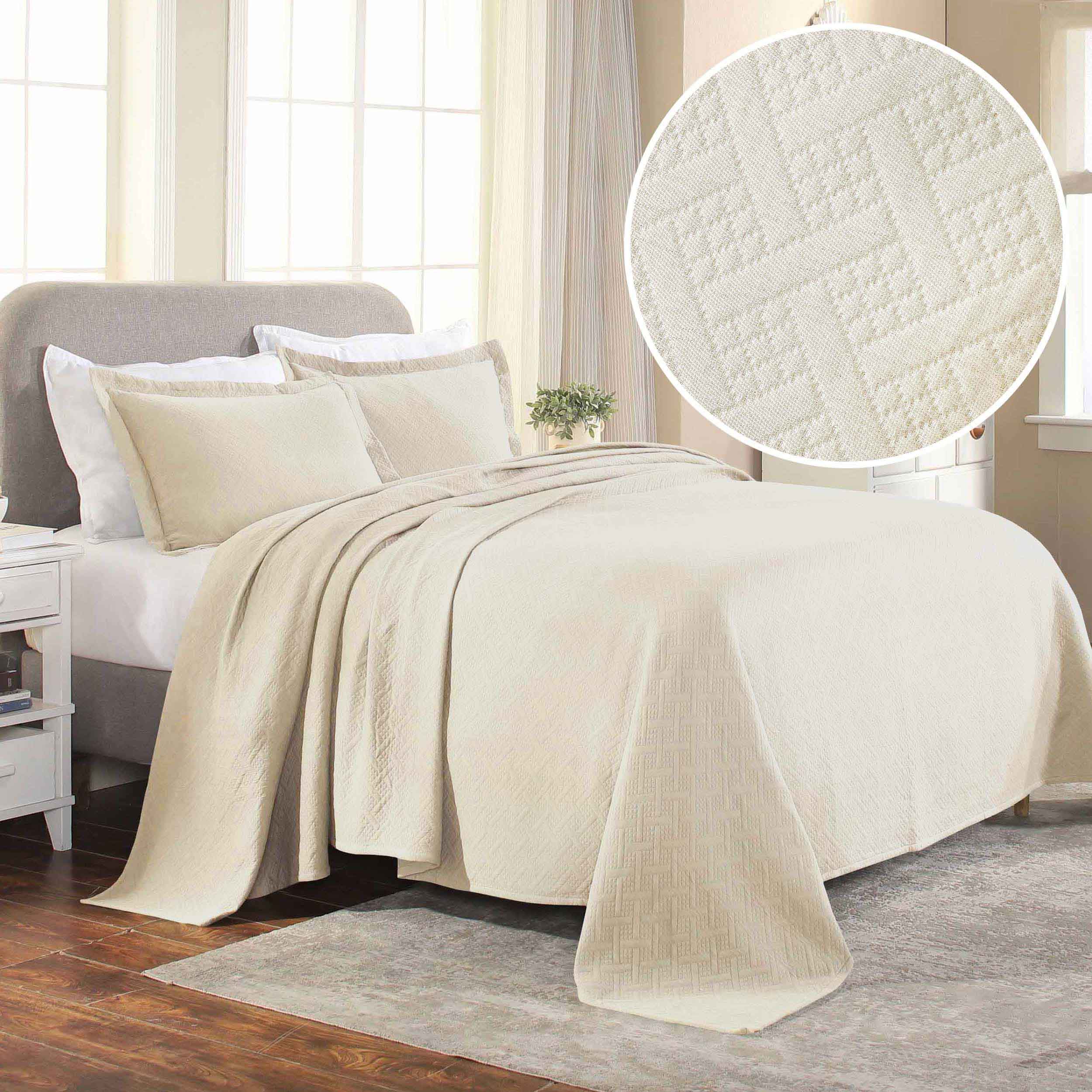 Basket Weave Matelasse Cotton Bedspread Set - Omnigoodsstore
