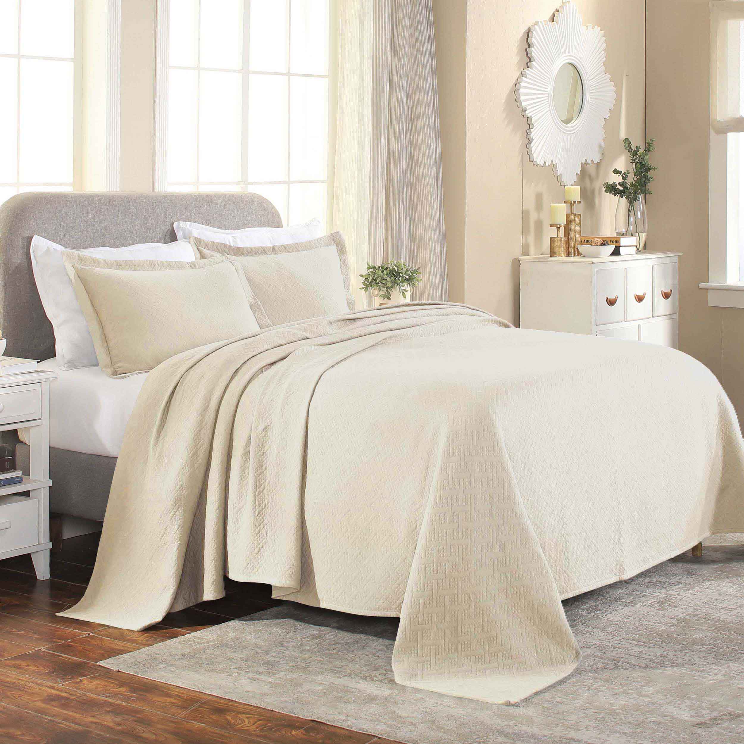 Basket Weave Matelasse Cotton Bedspread Set - Omnigoodsstore