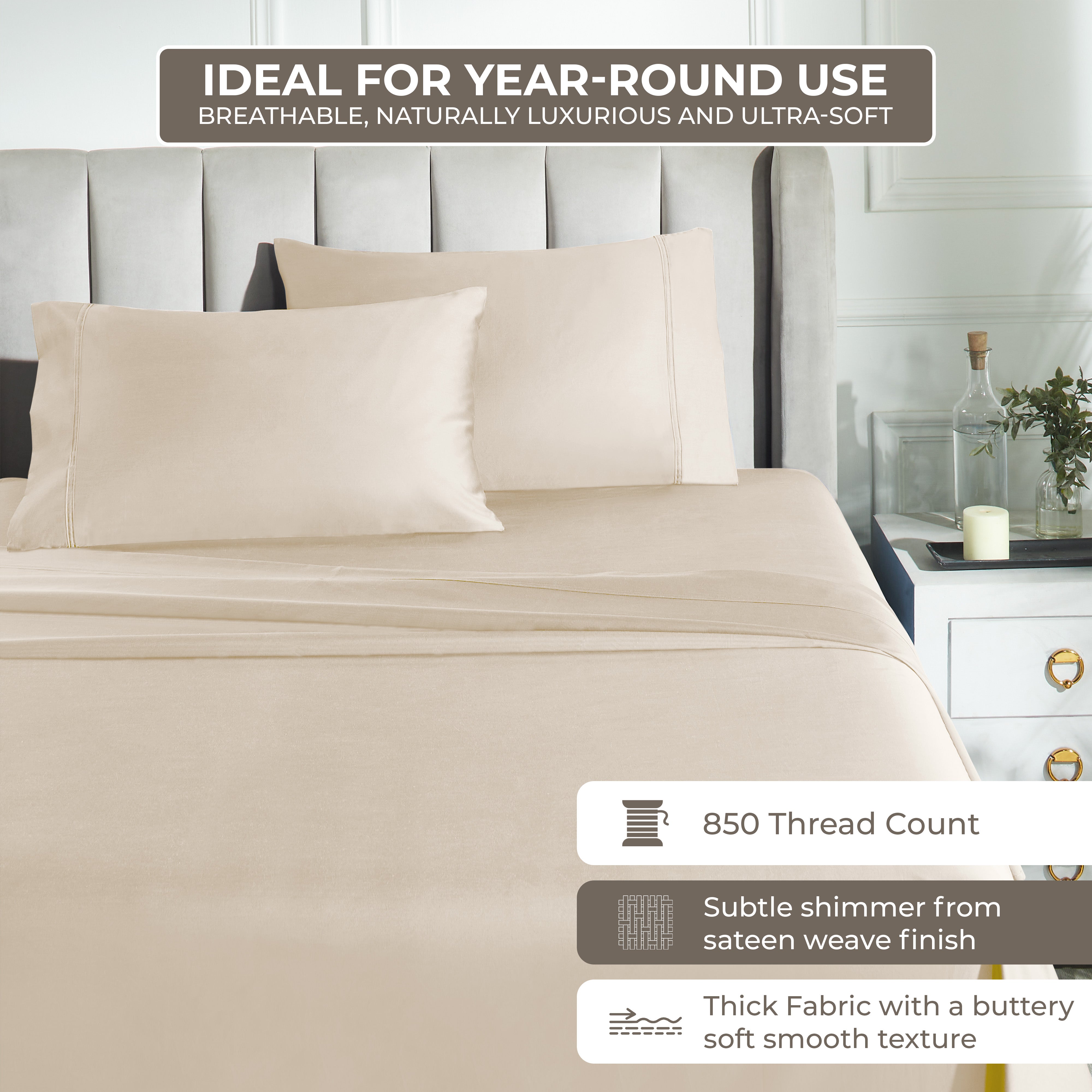 850 Thread Count Cotton Solid Bed Sheet Set - Omnigoodsstore