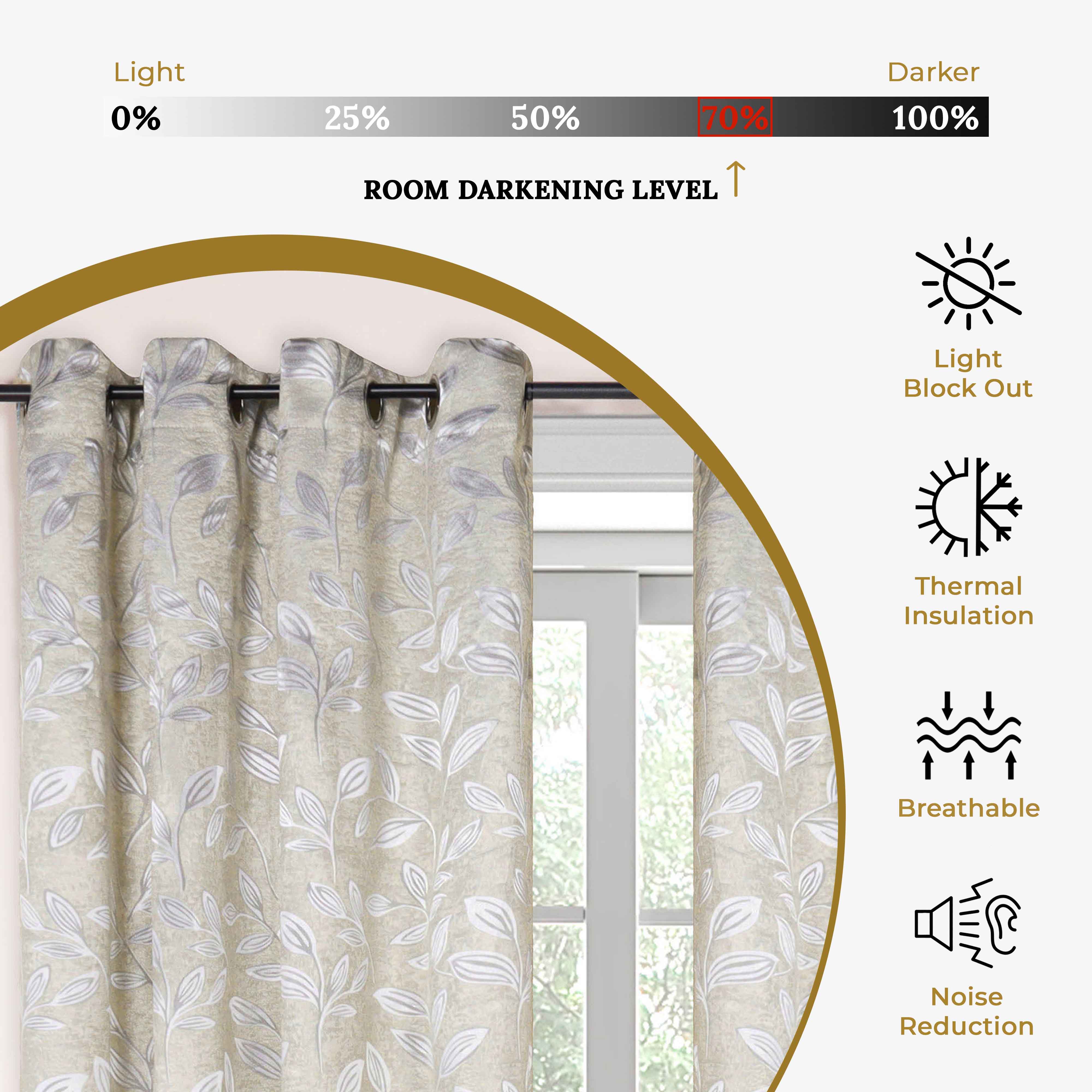 Leaves Machine Washable Room Darkening Blackout Curtains, Set of 2 - Omnigoodsstore