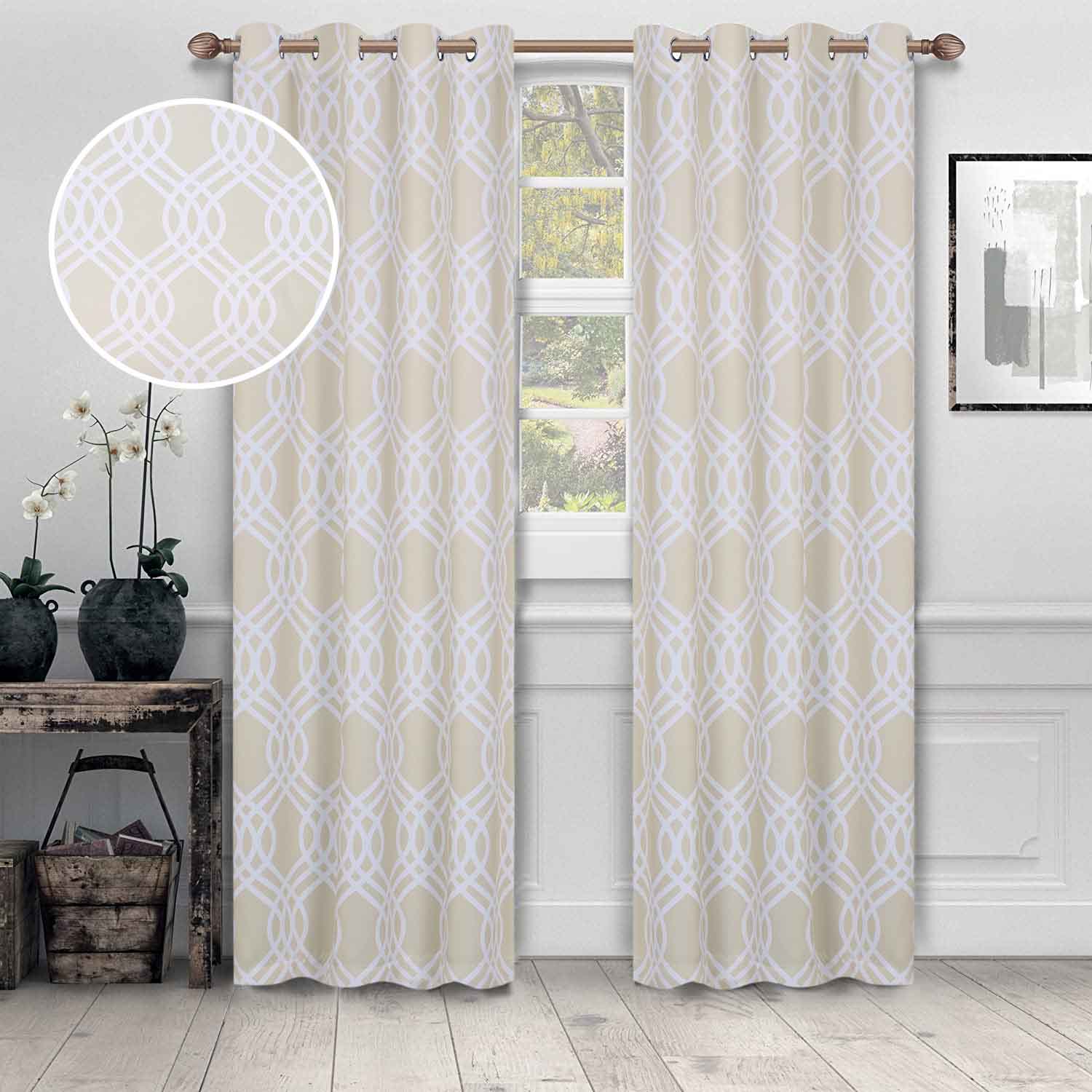 Ribbon Trellis Washable Room Darkening Blackout Curtain Panel Set - Omnigoodsstore