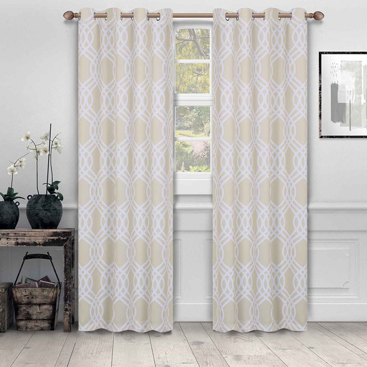 Ribbon Trellis Washable Room Darkening Blackout Curtain Panel Set - Omnigoodsstore