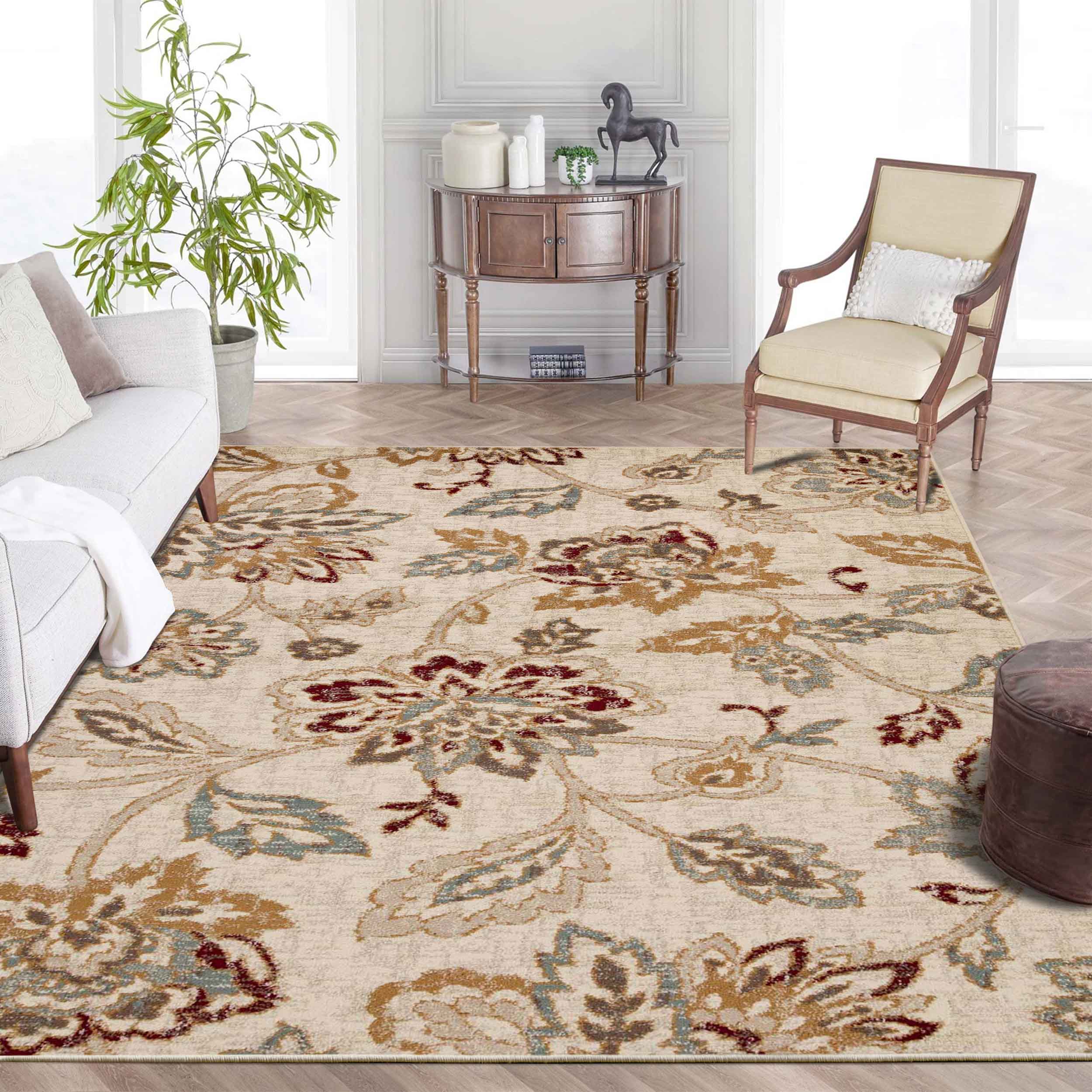 Jacobean Floral Modern Farmhouse Indoor Area Rugs or Runner Rug - Omnigoodsstore