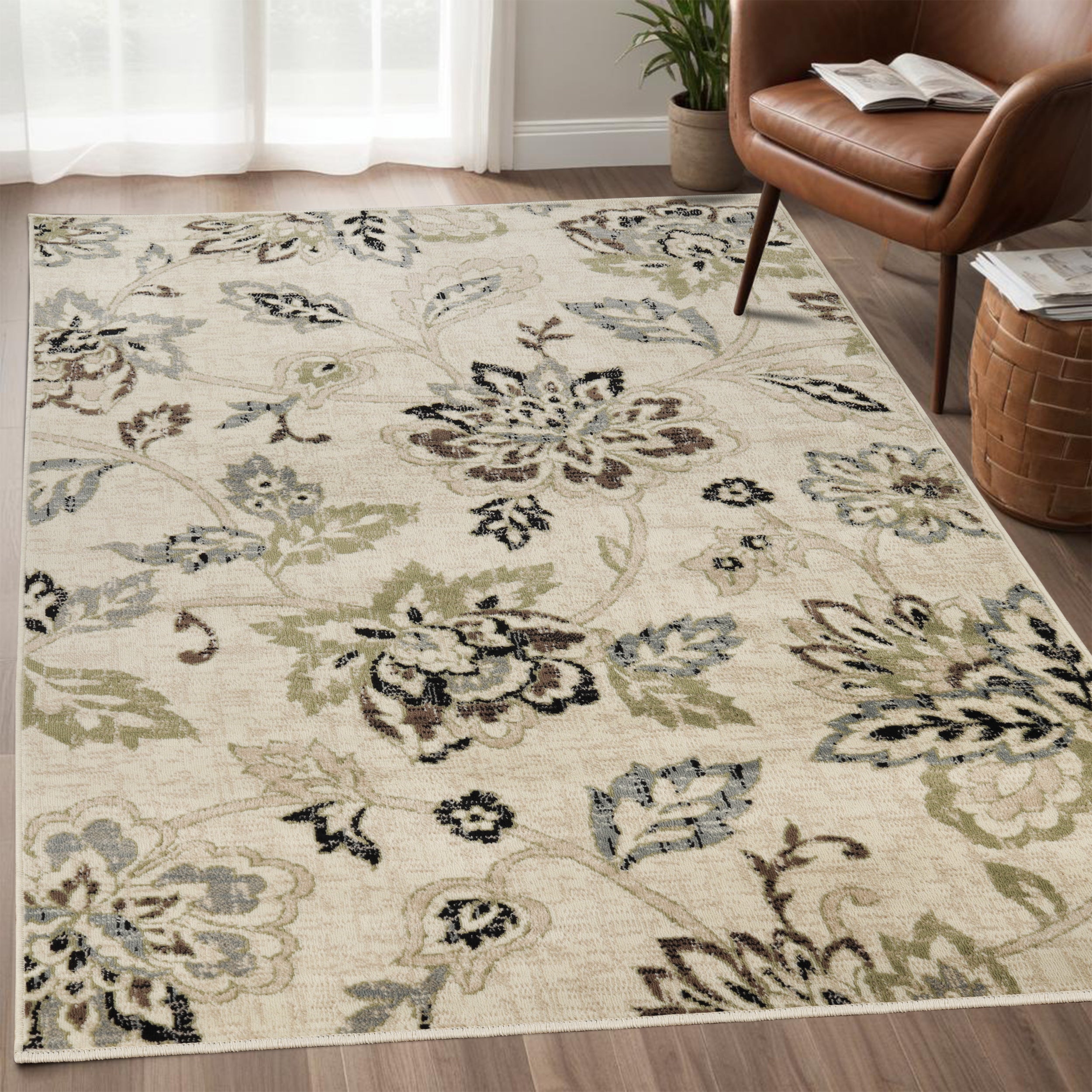 Jacobean Floral Modern Farmhouse Indoor Area Rugs or Runner Rug - Omnigoodsstore