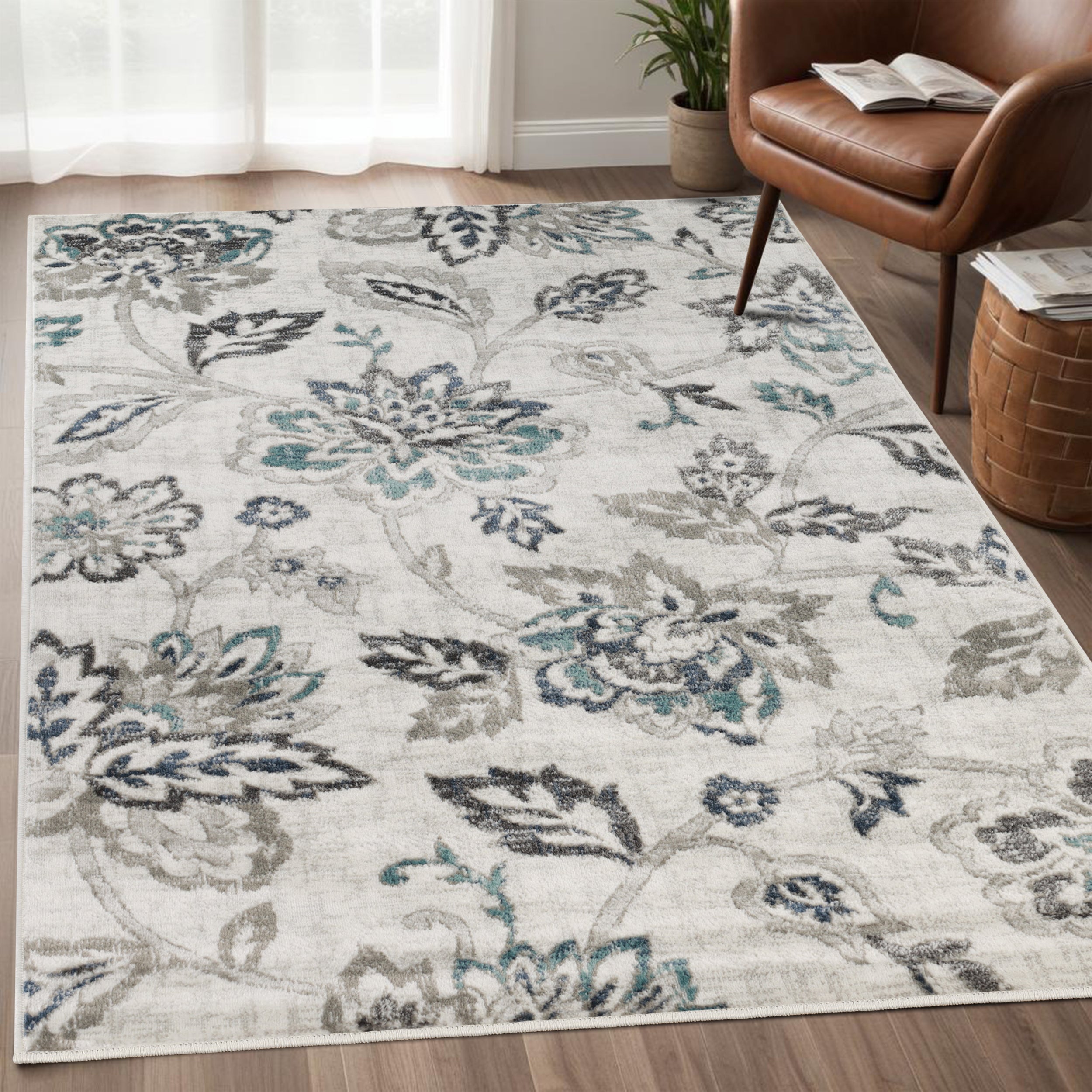 Jacobean Floral Modern Farmhouse Indoor Area Rugs or Runner Rug - Omnigoodsstore