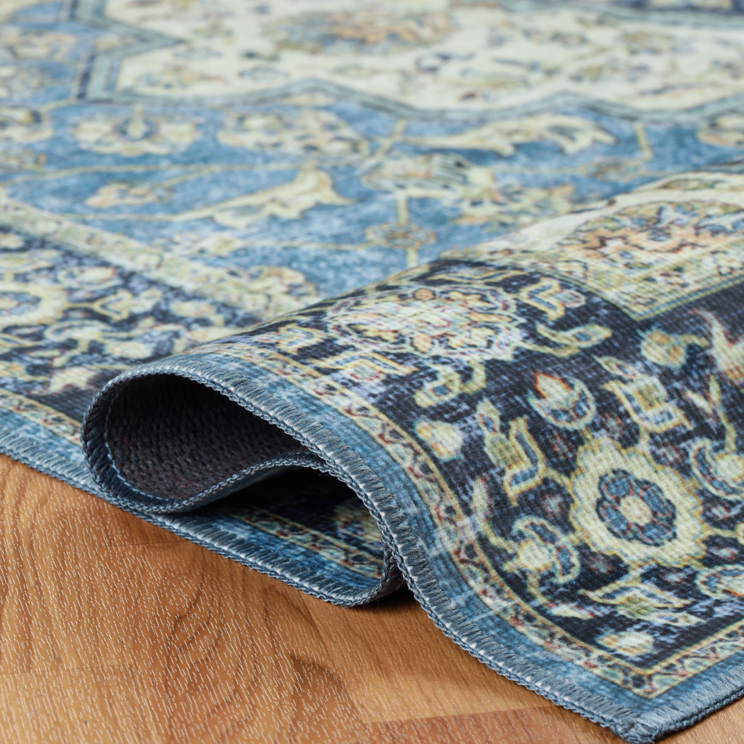 Jay Damask Medallion Bordered Washable Indoor Area Rug or Runner - Omnigoodsstore