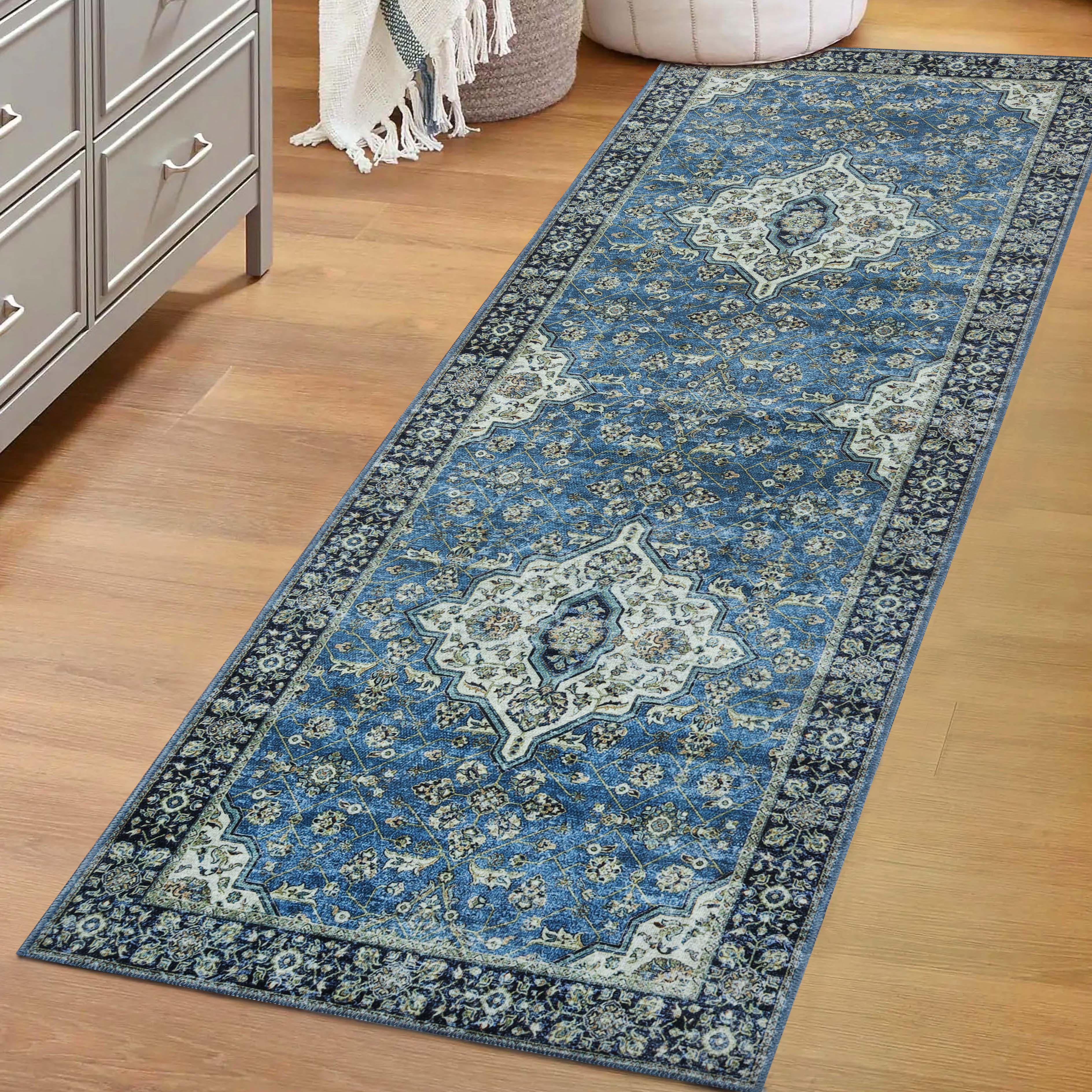 Jay Damask Medallion Bordered Washable Indoor Area Rug or Runner - Omnigoodsstore